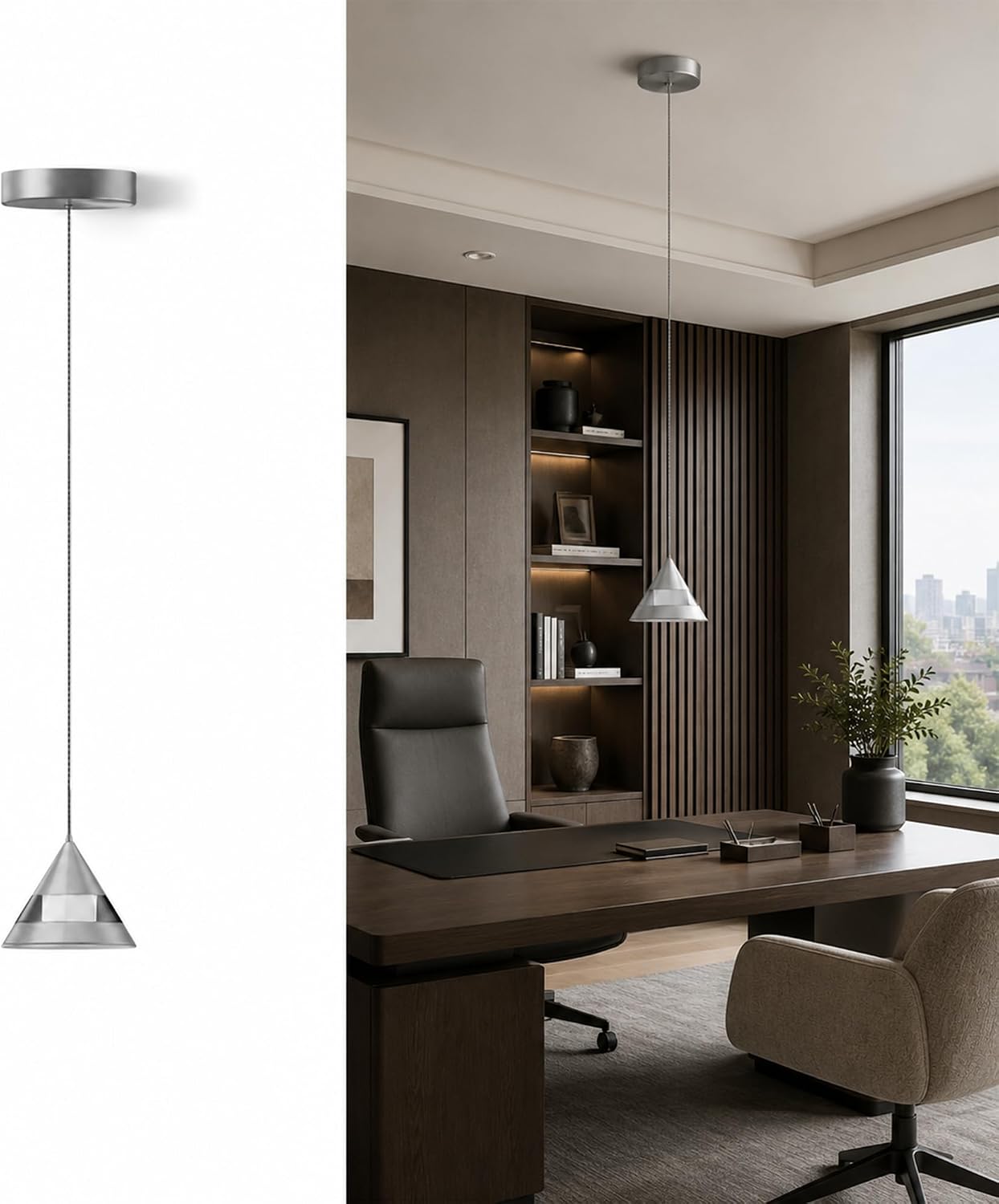 LEDMyplace 5W LED Modern Cone Pendant Light Fixtures, Dimmable Kitchen Island Pendant Lighting, Sand White, 3000K Warm White, 214 Lumens, Modern Ceiling Hanging Lamp for Dining Room, Hallway