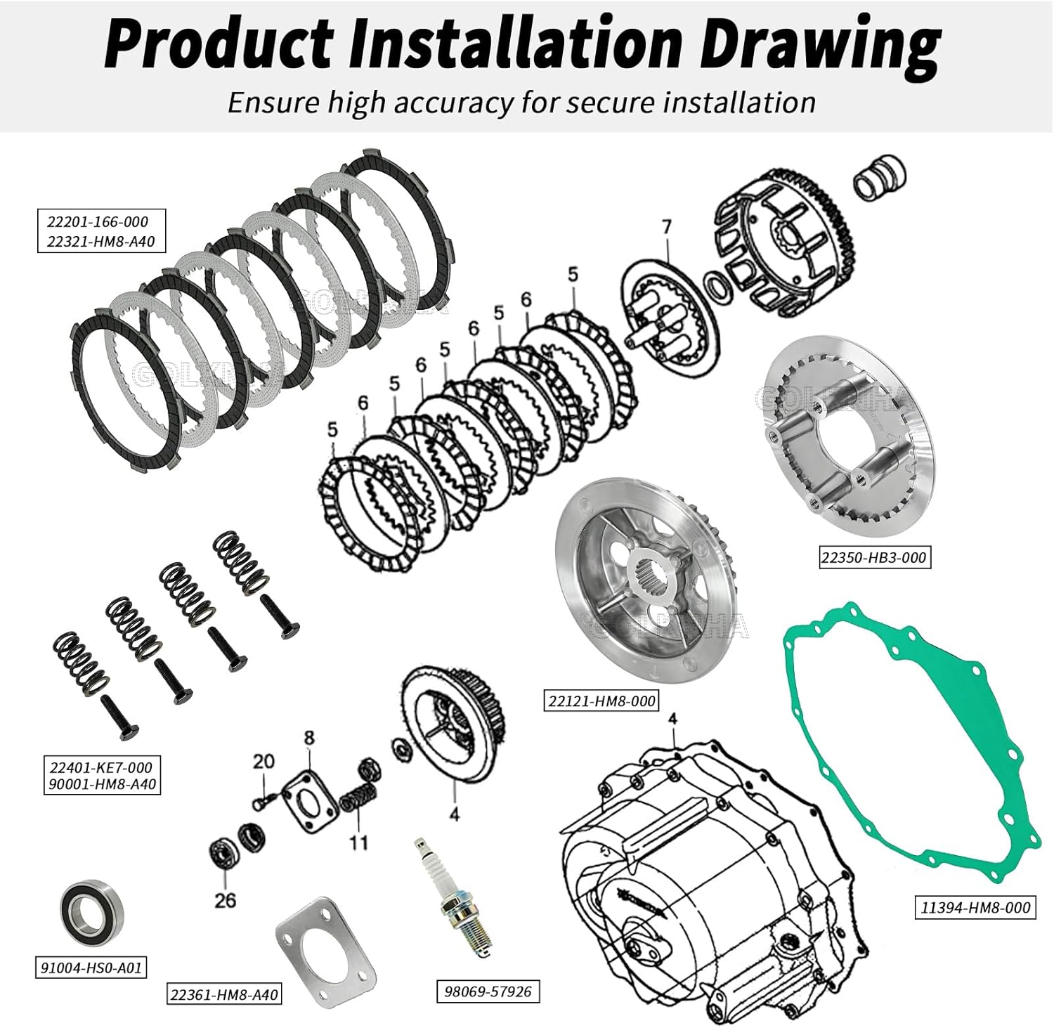 Clutch Kit & Friction Steel & Hub Pressure Plate for Honda ATV TRX250X Sportrax 250 TRX250EX Recon 250 TRX250 TRX250TE TRX250TM TRX 250X 250EX 250TE 250TM,Cover Gsaket