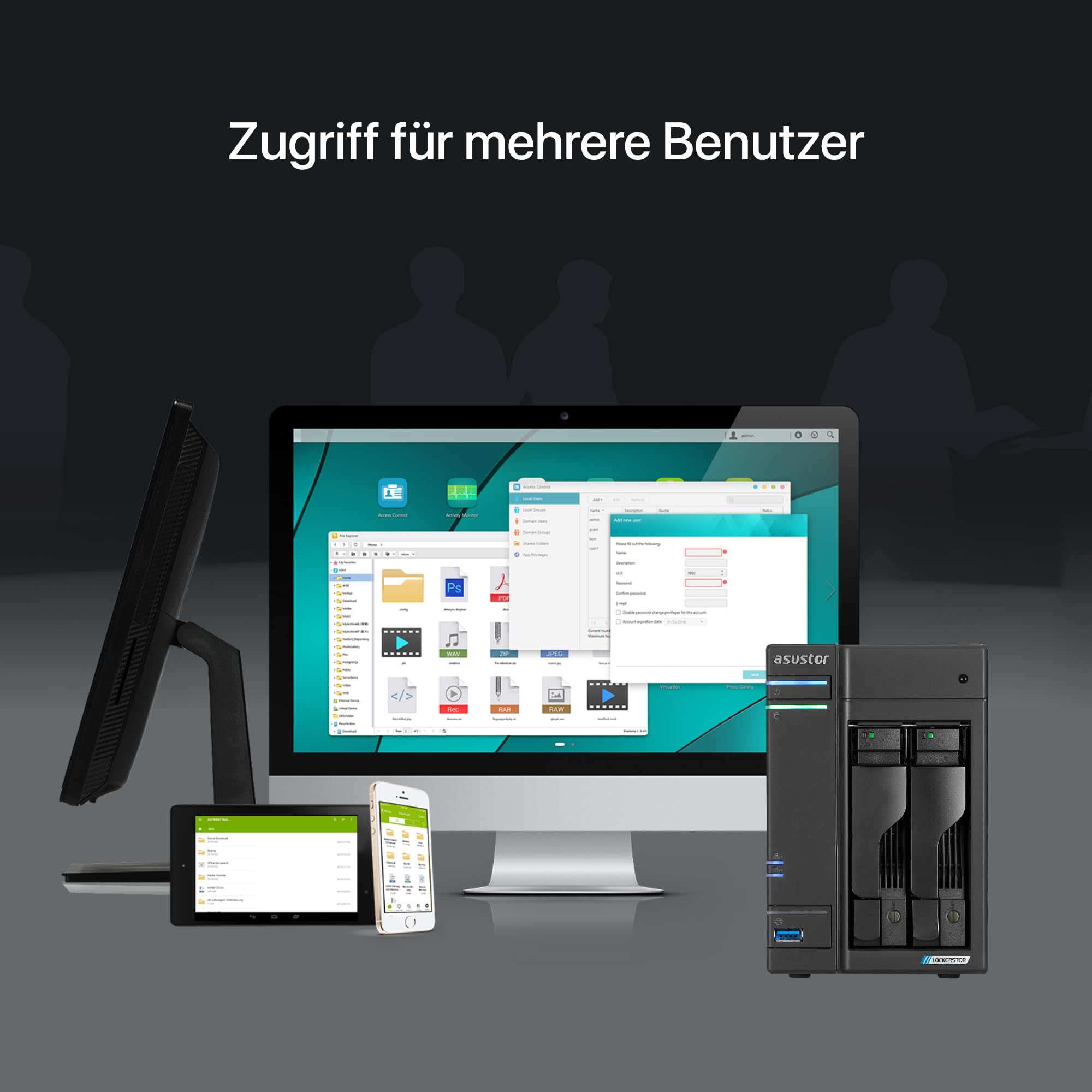 Asustor Lockerstor 2 Gen 2 AS6702T | 2 Bay NAS - Netzwerkspeicher Gehäuse, Quad Core 2.0GHz CPU, 4 M.2 PCIe 3.0 ssd Slot, 2 2.5GbE Port, 4GB RAM DDR4