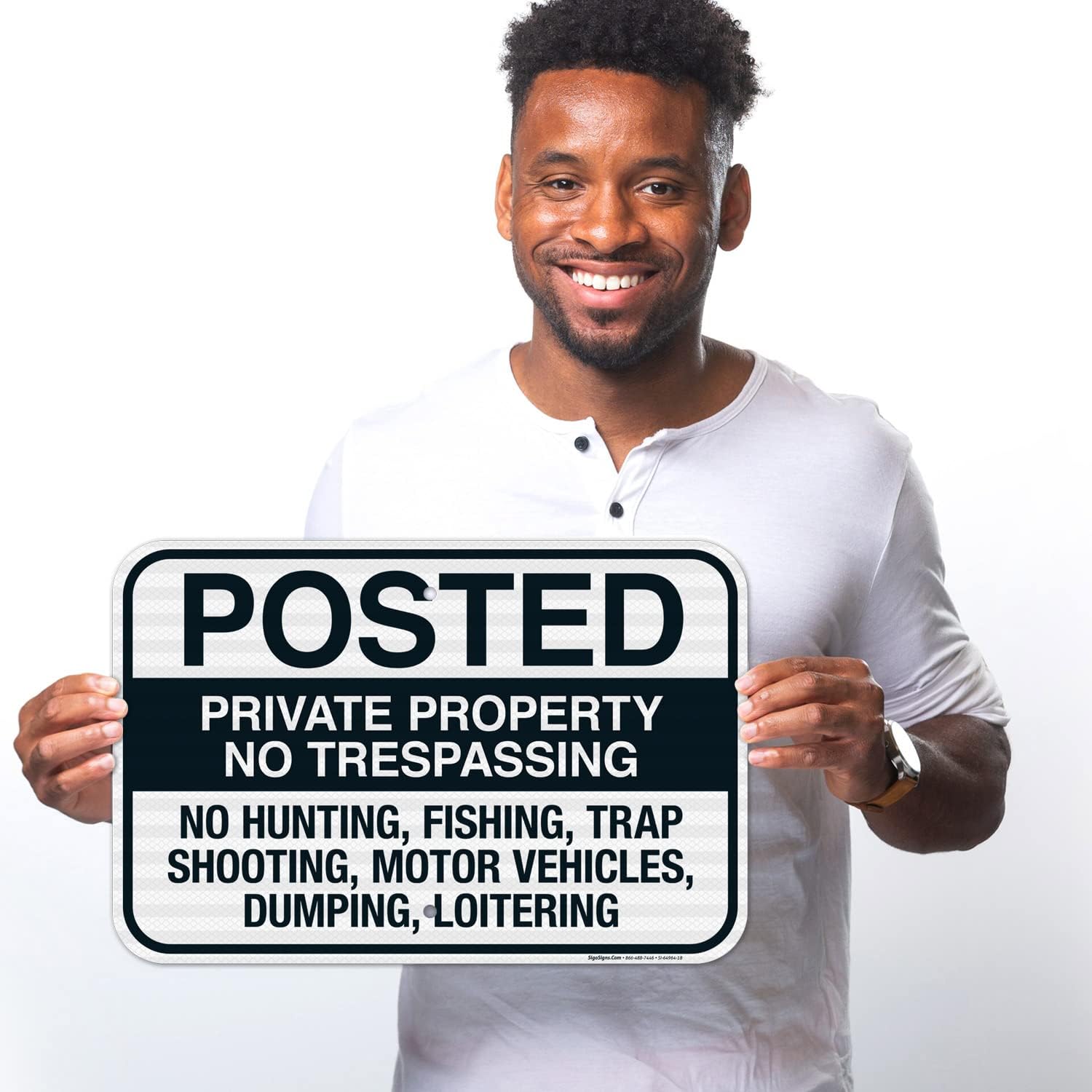 Private Property No Trespassing No Hunting Fishing Trap Shooting Motor Vehicles Sign, 12x18 Inches, 3M EGP Reflective .063 Aluminum, Fade Resistant, Made in USA