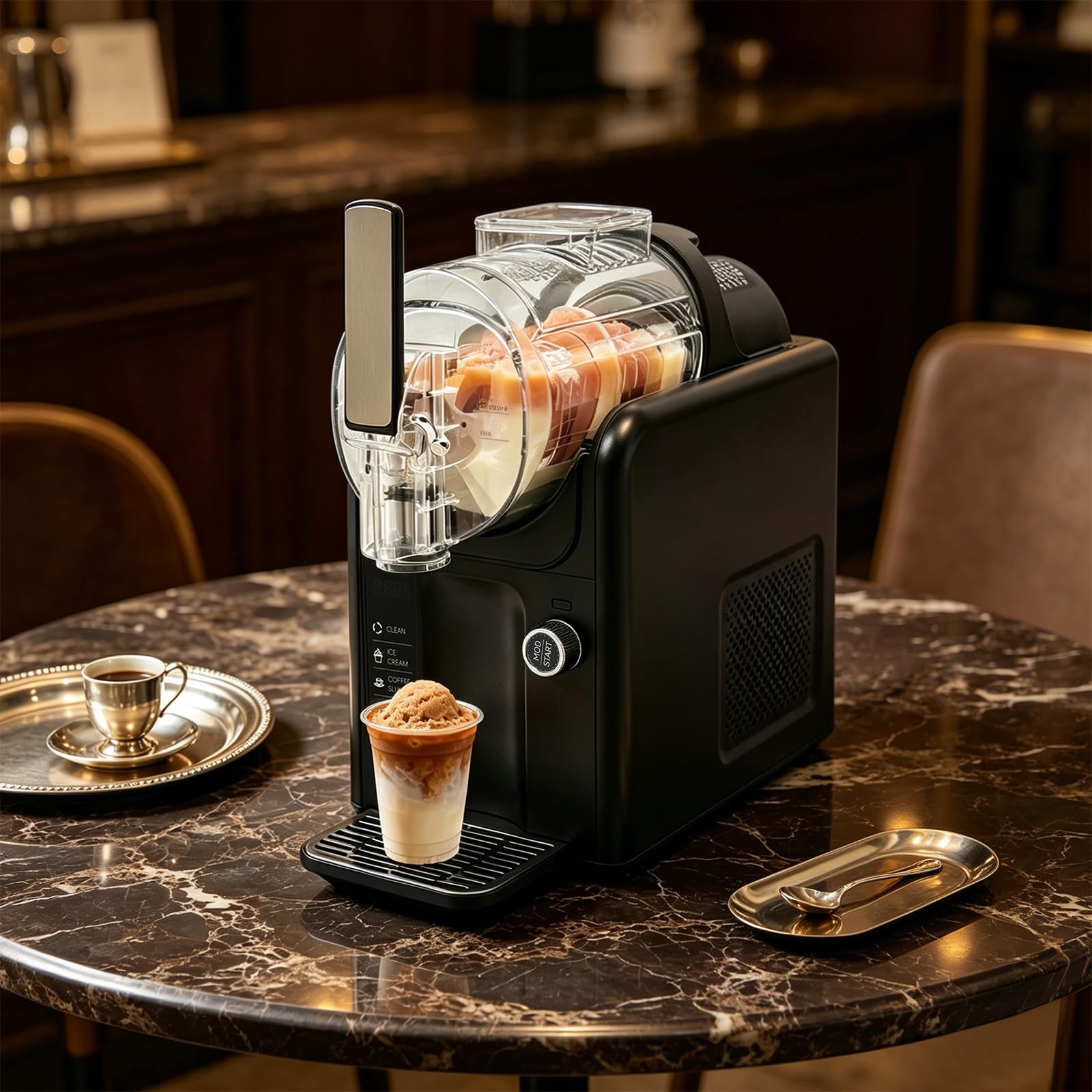 Máquina de granizado de 2 litros, 5 en 1 con pantalla LED, 6 programas para granizados, cócteles, batidos, helados y frappés, autolimpiante, no requiere hielo, ideal para casa y fiestas, color negro