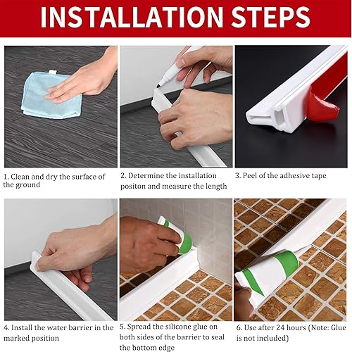 Miniatura 5 de Presa de agua plegable de 39 pulgadas para regadera de silicona, sistema de retención de barrera para baño, cocina, separación húmeda y seca,