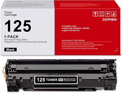 CRG125 Toner Cartridge Black 3484B001 DOPHEN 1 Pack Compatible CRG 125 Black Toner Cartridge Replacement for Canon 125 for ImageCLASS LBP6030w LBP6000 MF3010 Printer,CRG 125 Ink Cartridge