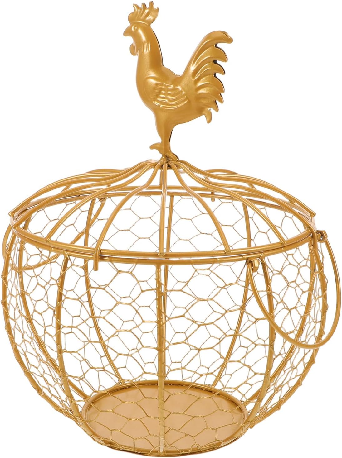 Vintage Farmhouse Wire Egg Basket with Lid, Gold Metal Chicken Wire Egg Organizer and Decorative Fruit Bowl for Kitchen Countertop Storage and Pantry Organizer
