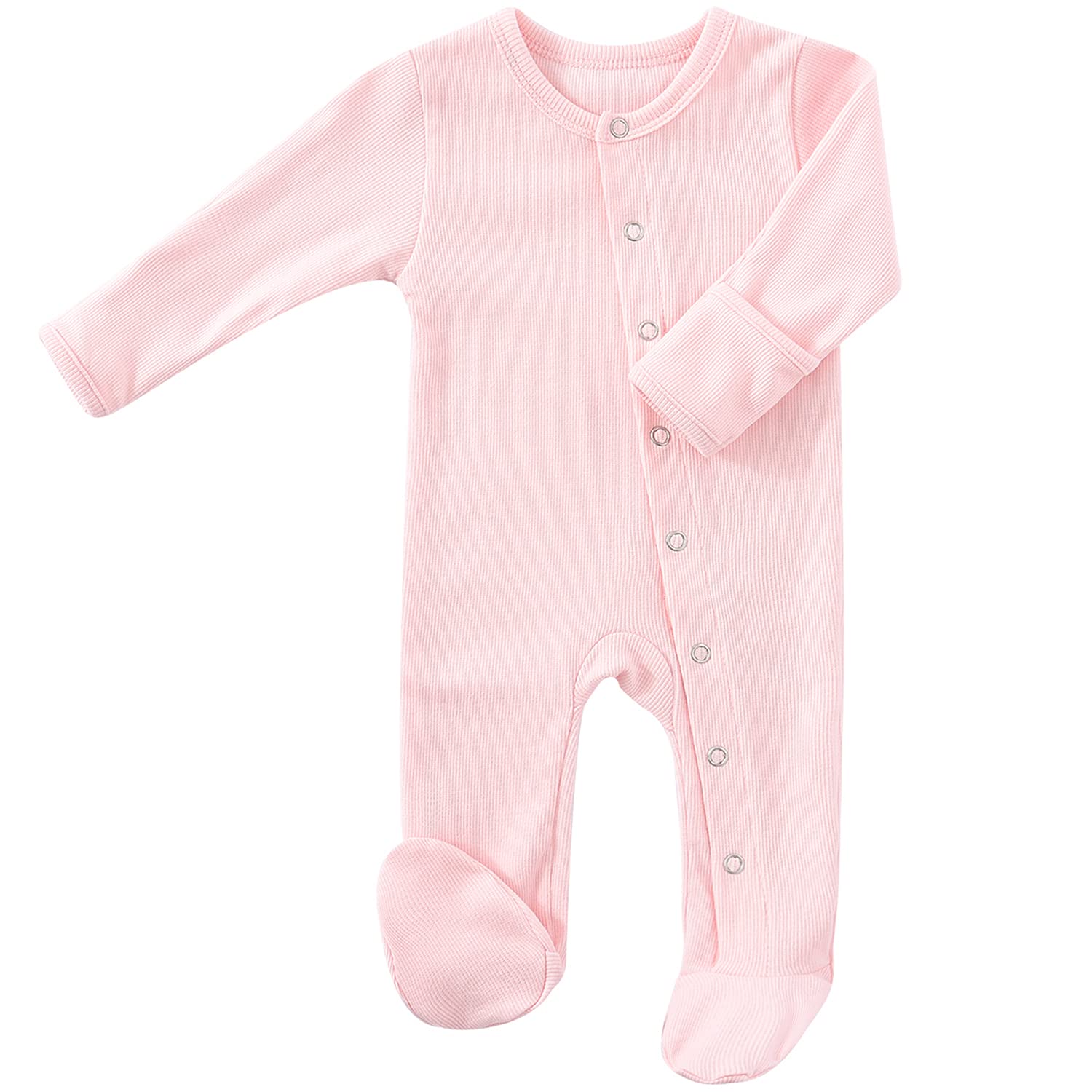 KISBINIBaby Footed Pajamas with Mitten Cuffs Unisex Cotton Snap-up Romper Jumpsuit Sleep and Play 0-12 Months Footies
