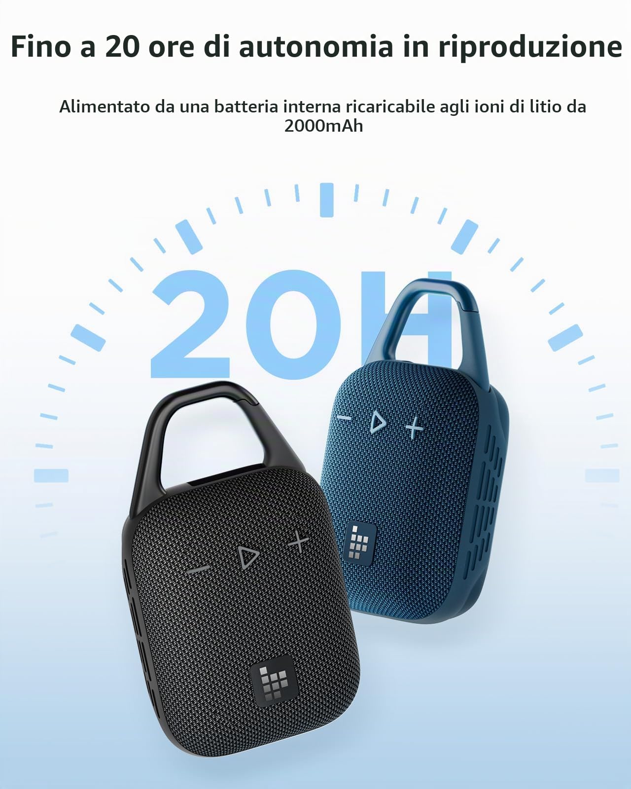 Tronsmart Mirtune H1 5.3 Altoparlante Bluetooth portatile, resistente all'acqua IPX7, 20 ore di riproduzione, volume elevato, bassi potenti, EQ personalizzato, ciclismo, escursionismo, viaggi - Blu