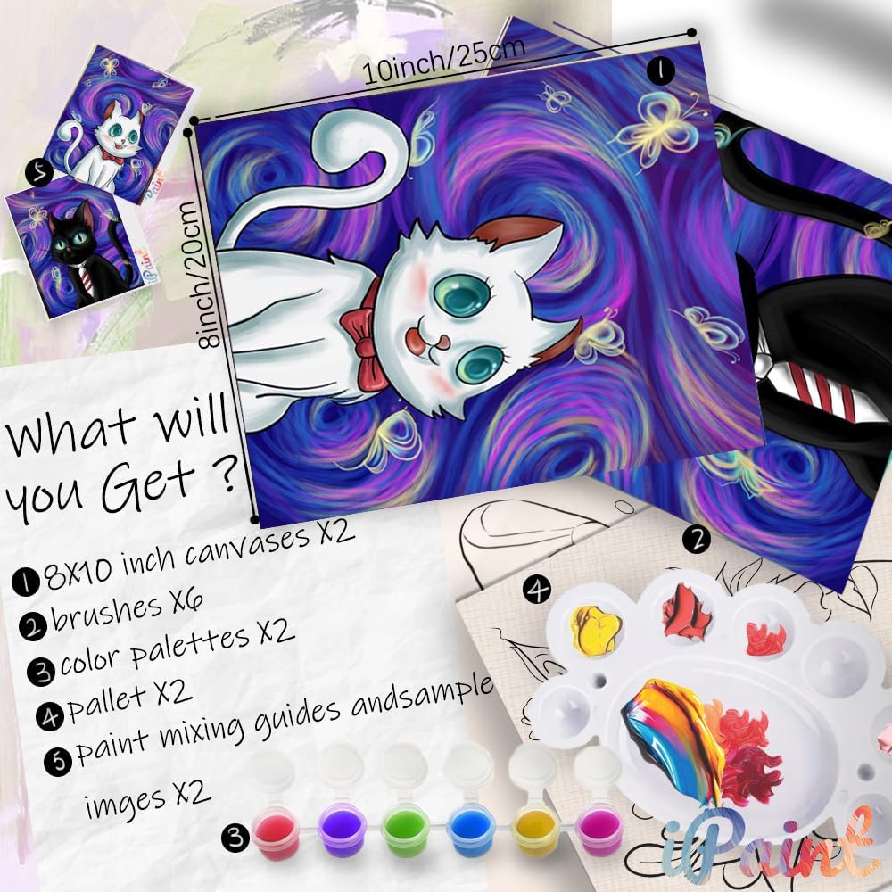 2Pcs Sip and Paint Kit for Adults,Valentines Couple Painting Kit Supplies Canvas, Pre Drawn Canvas to Paint for Date Night for Couples DIY Acrylic Painting Kits Party Favor 8×10 image 2