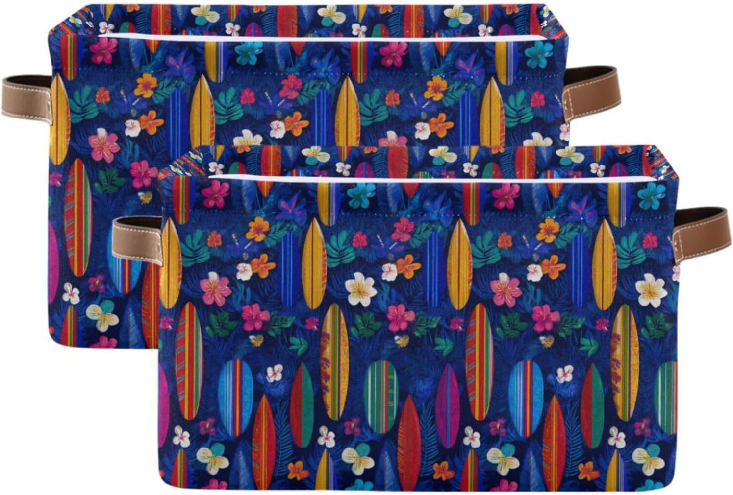 Tropical Pattern Surfboard Storage Bins Box Foldable Shelf Basket for Closet Organizer Bedroom Laundry Room Clothes Books