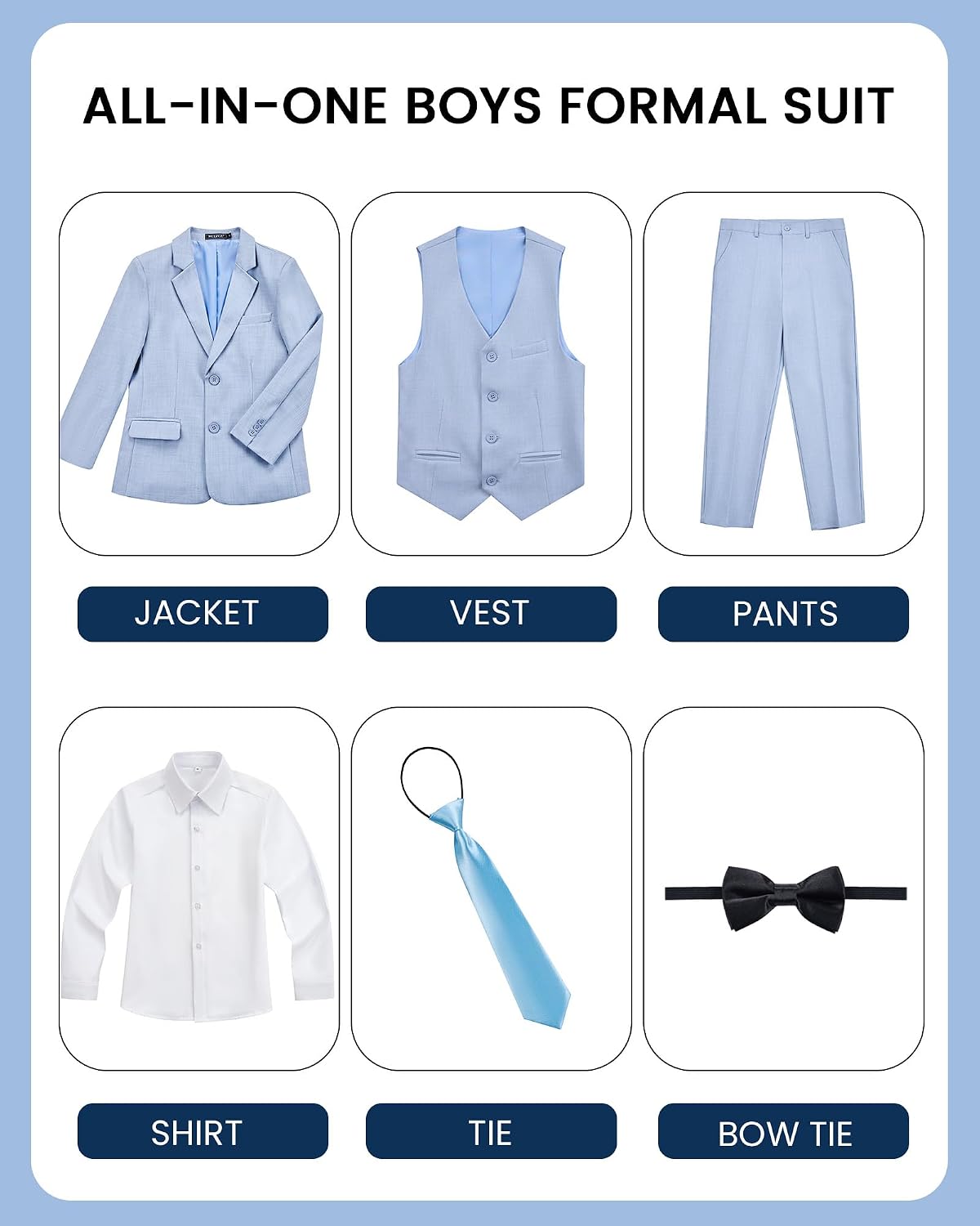 WULFUL Boys Suits 6-Pieces Slim Fit Formal Kids Suit Tuxedo Wedding Ring Bearer Outfit with Adjustable Waist