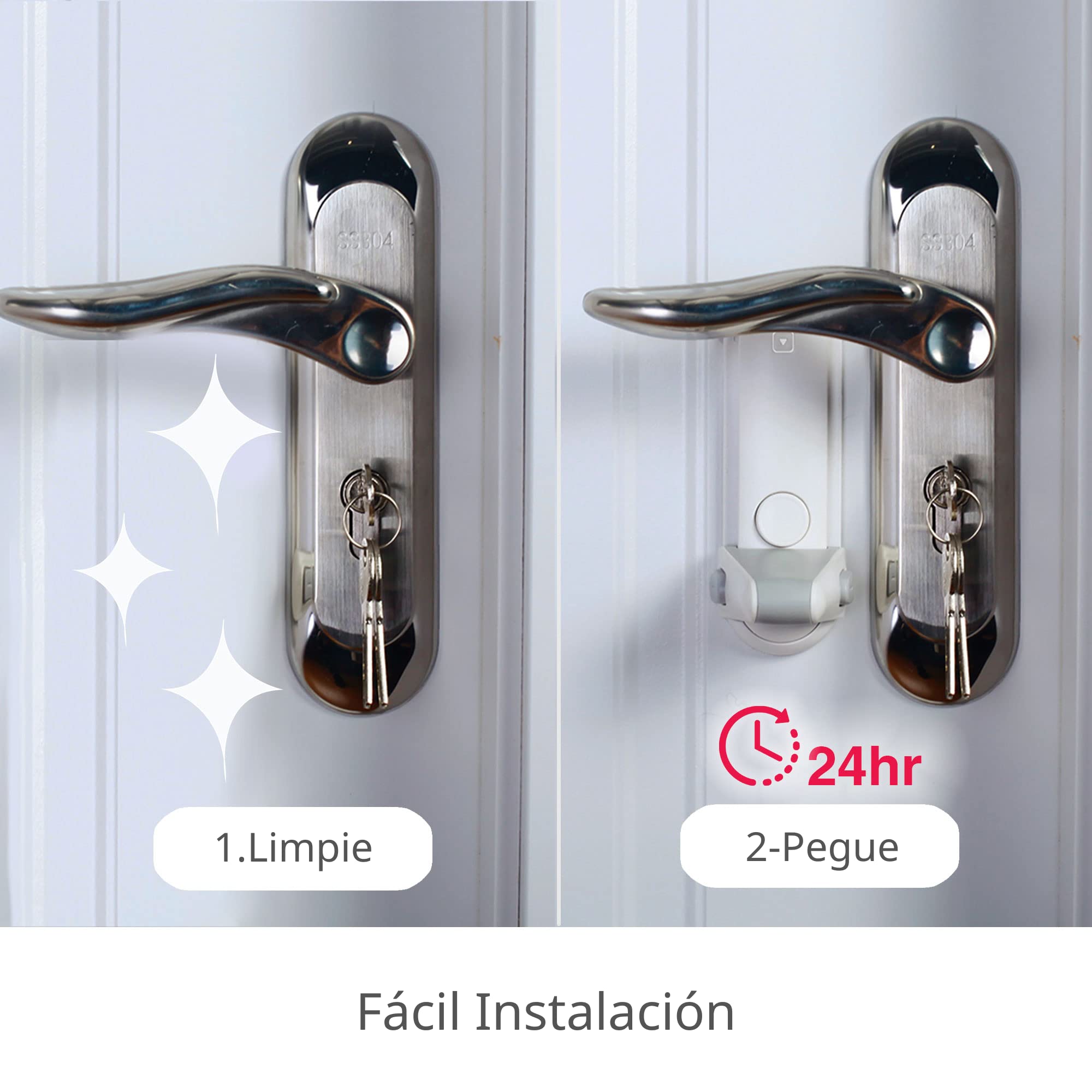 Moonybaby Cerradura de la manija de seguridad para niños, Fácil de instalar, Simple para operar, Sin herramienta, Adhesivo de alta resistencia(3M VHB), Sin residuos(2 Piezas)