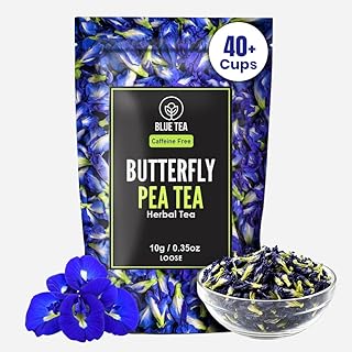 BLUE TEA - Butterfly Pea Flower Tea - 0.35 Oz (40+ Cups) Loose | Antioxidant Rich | Caffeine Free - Detox Tea - Flower Based - Herbal Tea - Non-Bitter - Chemical Free | Zipper Pouch