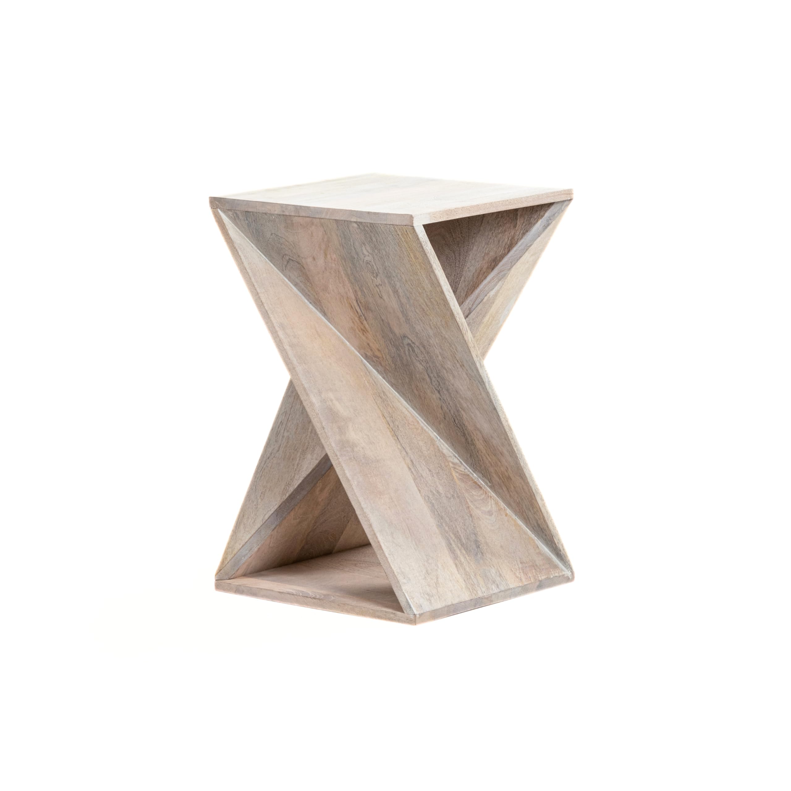 Modern Hand Made One-of-a-Kind Carved Mango Wood End Table, Farmhouse Side Table,Farmhouse End Table,Living Room,Bedroom, Accent Table, Contemporary Architectural Designed Whitewash,Assembled