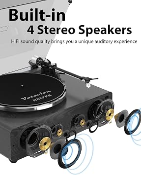 VATAVION-Vinyl-Record-Player-with-Ambient Light, High Fidelity Speakers, 2-Speed Belt Drive Turntables for Vinyl Records, Magnetic Cartridge AT-3600L, Bluetooth Out & Input, Auto Stop (Black)