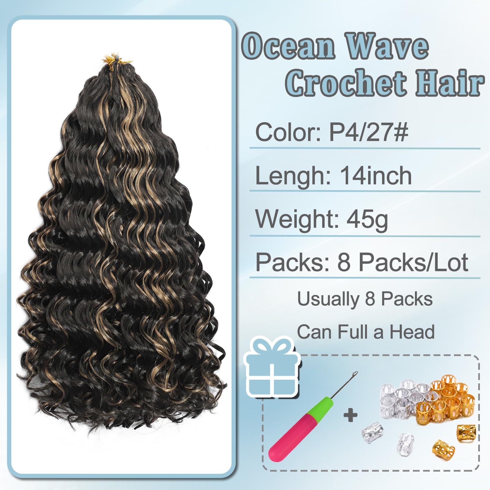 AMLUCKS Ocean Wave Crochet Hair 8 Packs Pre Looped Short GoGo Curl Crochet Hair Ombre Curly Deep Wavy Twist Braids Synthetic Braiding Hair Extensions for Women (P4/27# - Image 2