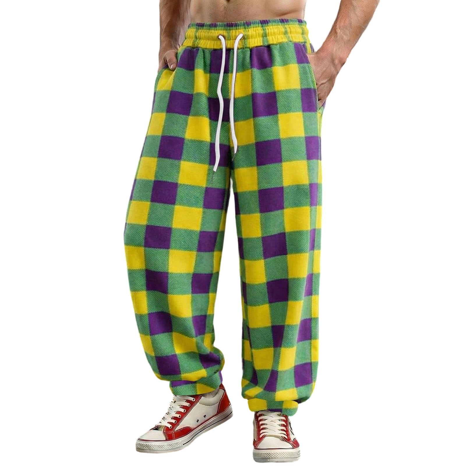 Générique Men's Harem Pants Clown Costume Carnival Clown Trousers Lapel Pattern Elastic Waist Casual Jogging Bottoms Pyjama Bottoms Baggy Pants, K Green, 3XL