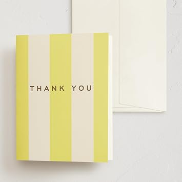 Minted Thank You Cards Pack, Set of 10, Folded Thank You Cards With Envelopes, Blank Card, Yellow & Beige Striped Design, for Showers, Weddings & More, Luxurious Paper, Designed by Independent Artists