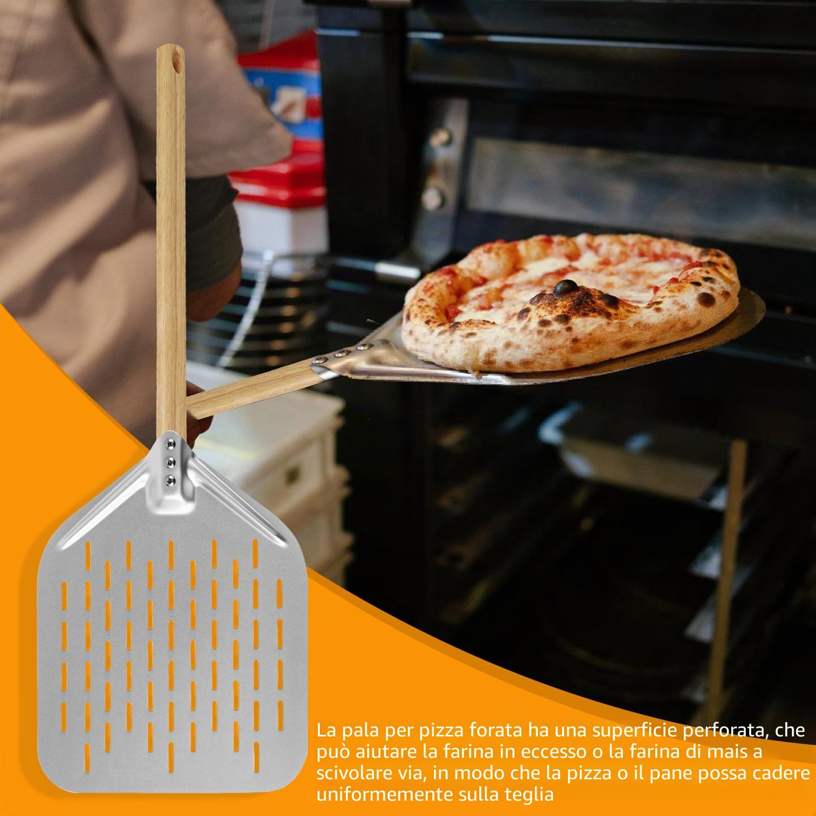 HOMURY Pala per pizza perforata con manico staccabile, 30,5 cm (12 pollici), alluminio anodizzato per pizza fatta in casa