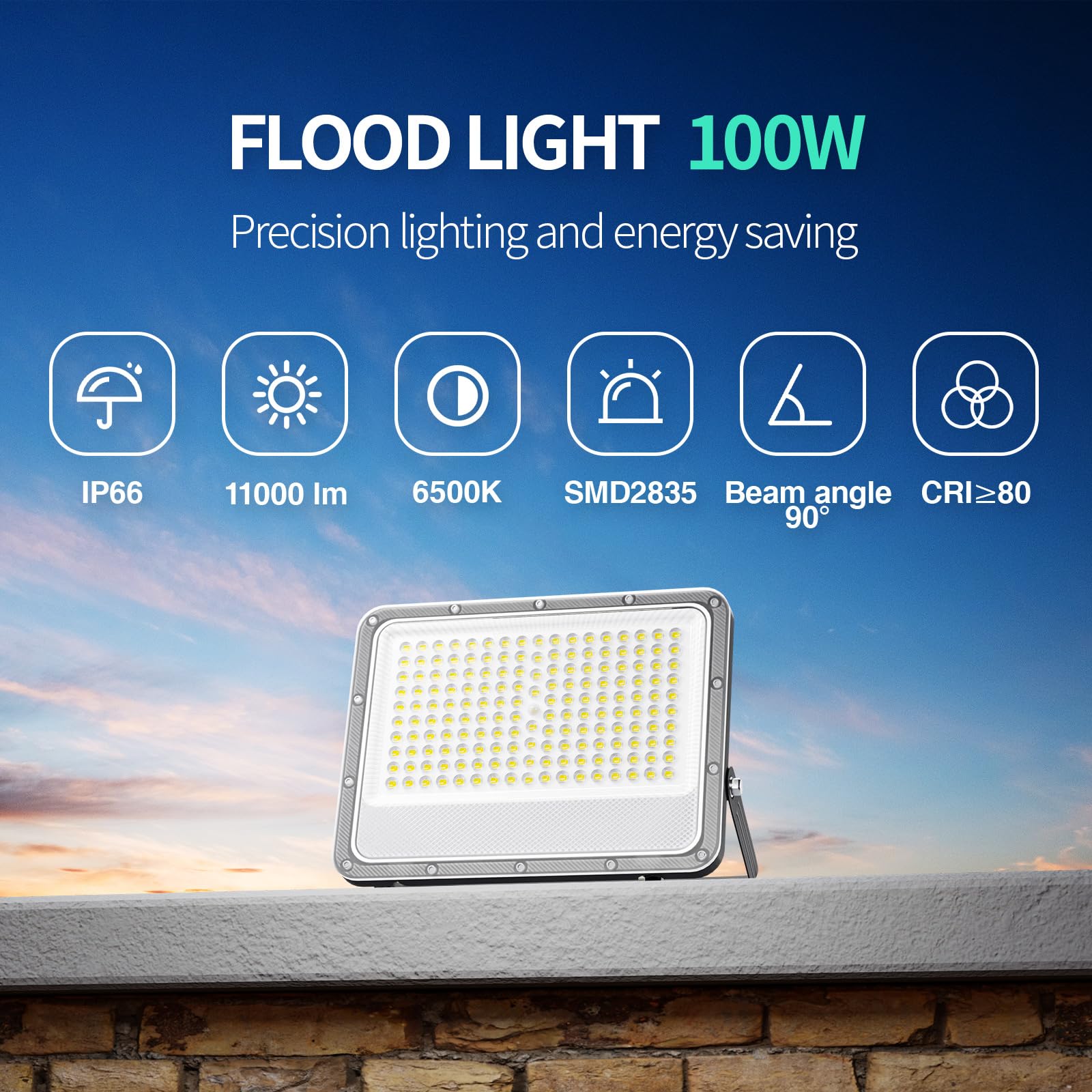 HOOLED Faretto LED da Esterno 100 W da Esterno Super illuminoso Faro led da 11000 lm, 6500 K Faretti led Impermeabile IP66 per cortile giardino garage tetto