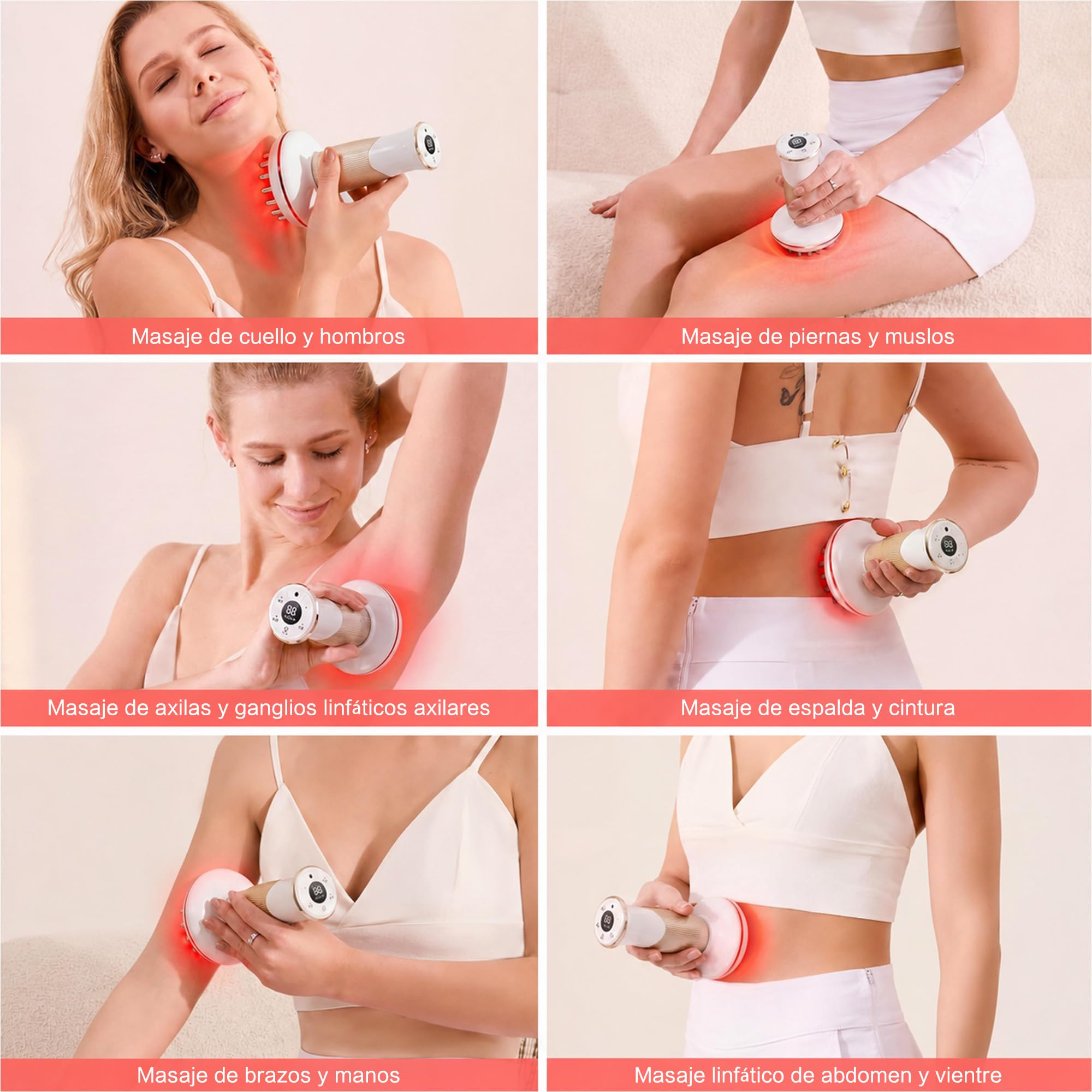Masajeador Anticelulítico Masajeador de Drenaje Linfático Eléctrico Unisex para Cintura, Vientre, Brazos, Glúteos y Piernas, Dispositivo de Vibración de EMS de Calorcon 45 Niveles luz Roja