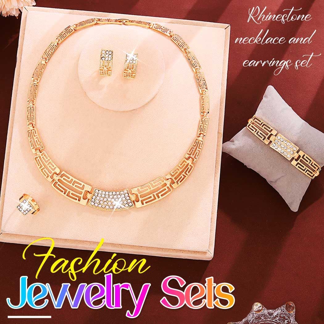 GORAIS Gold Choker Necklaces Jewelry Sets Wedding Rhinestone Earrings Bracelet Ring Set for Women Formal - Image 2