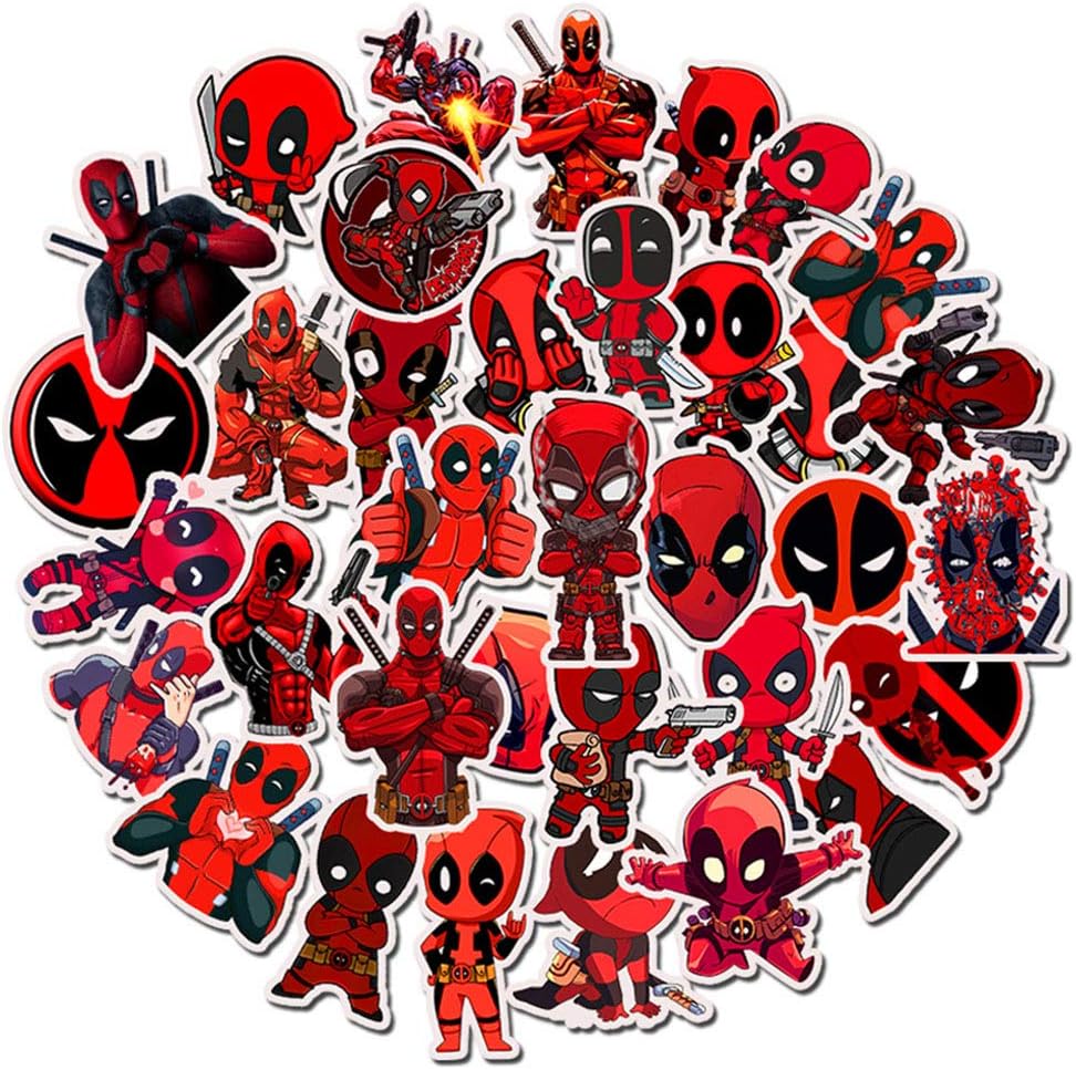 Laptop Stickers 35pcs Pack, Superhero Water Bottle Luggage Skateboard Sticker for Kids/Teen, Cool Vinyl Decal for Girl Travel Case Phone Notebook - Deadpool