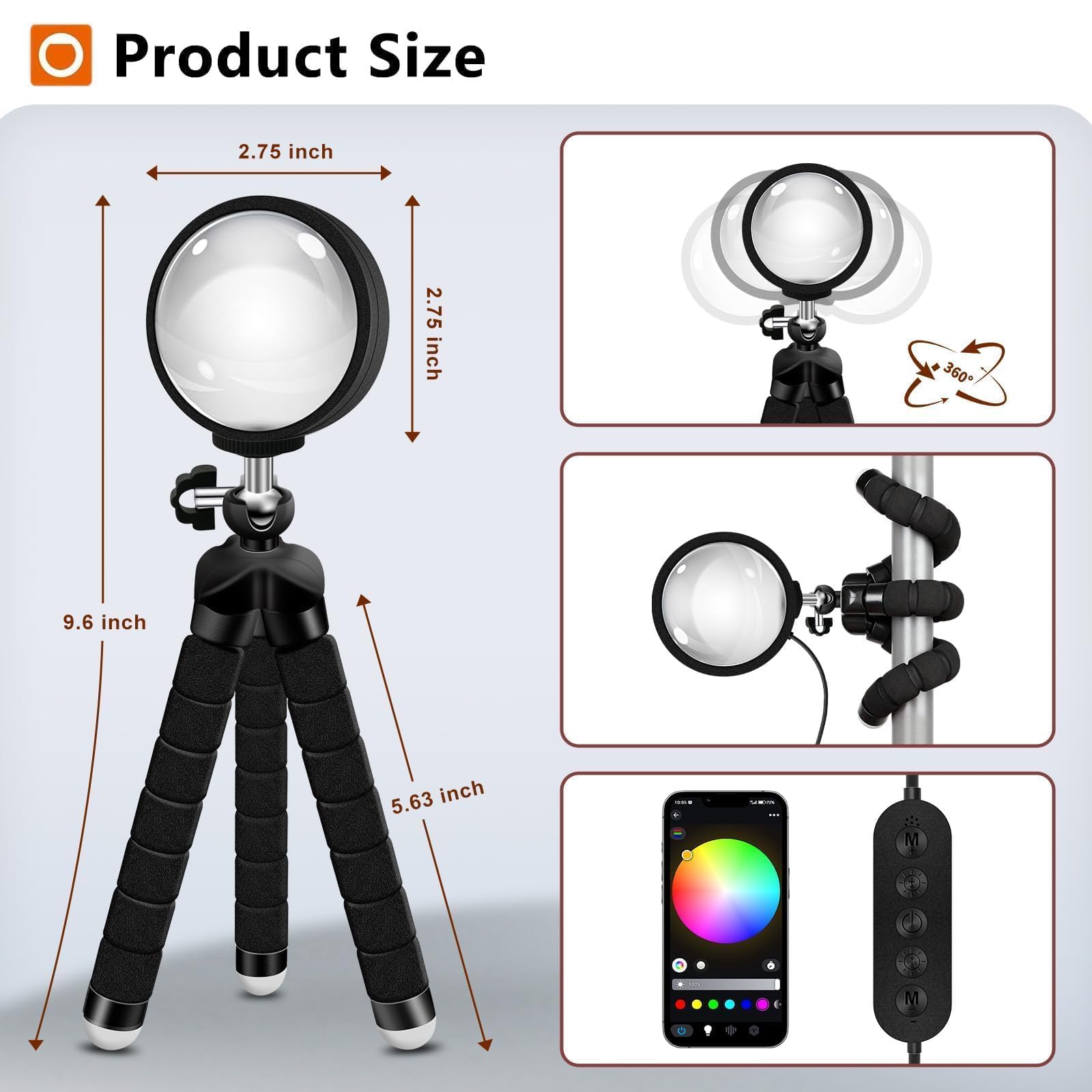 Sonnenuntergangslampe mit USB-Anschluss – 360° drehbarer, mehrfarbiger Sonnenuntergang-Lichtprojektor, ideal für Zimmer-/Schlafzimmer-Dekor, Fotografie, Party, TikTok Live, Halloween und
