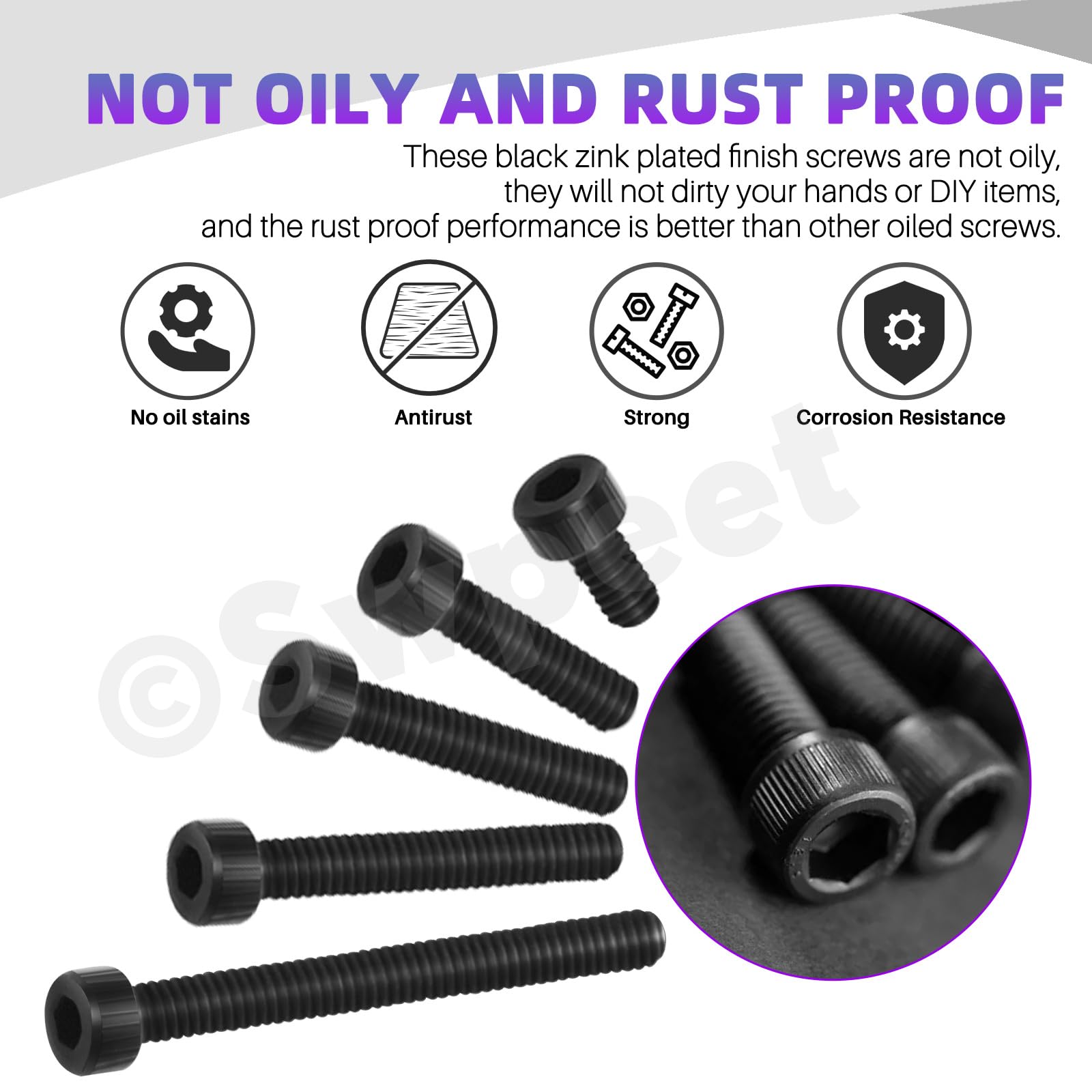 Swpeet 595Pcs M2 M2.5 M3 M4 M5 12.9 Alloy Steel Hex Socket Screws and Brass Threaded Inserts with Nuts Washers Wrench Assortment Kit - Image 4