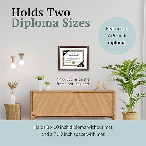 Vista 44 de Creative Picture Frames Marco de diploma de borde dorado caoba de 12 x 16 pulgadas con vidrio negro y colgadores de pared instalados, marco
