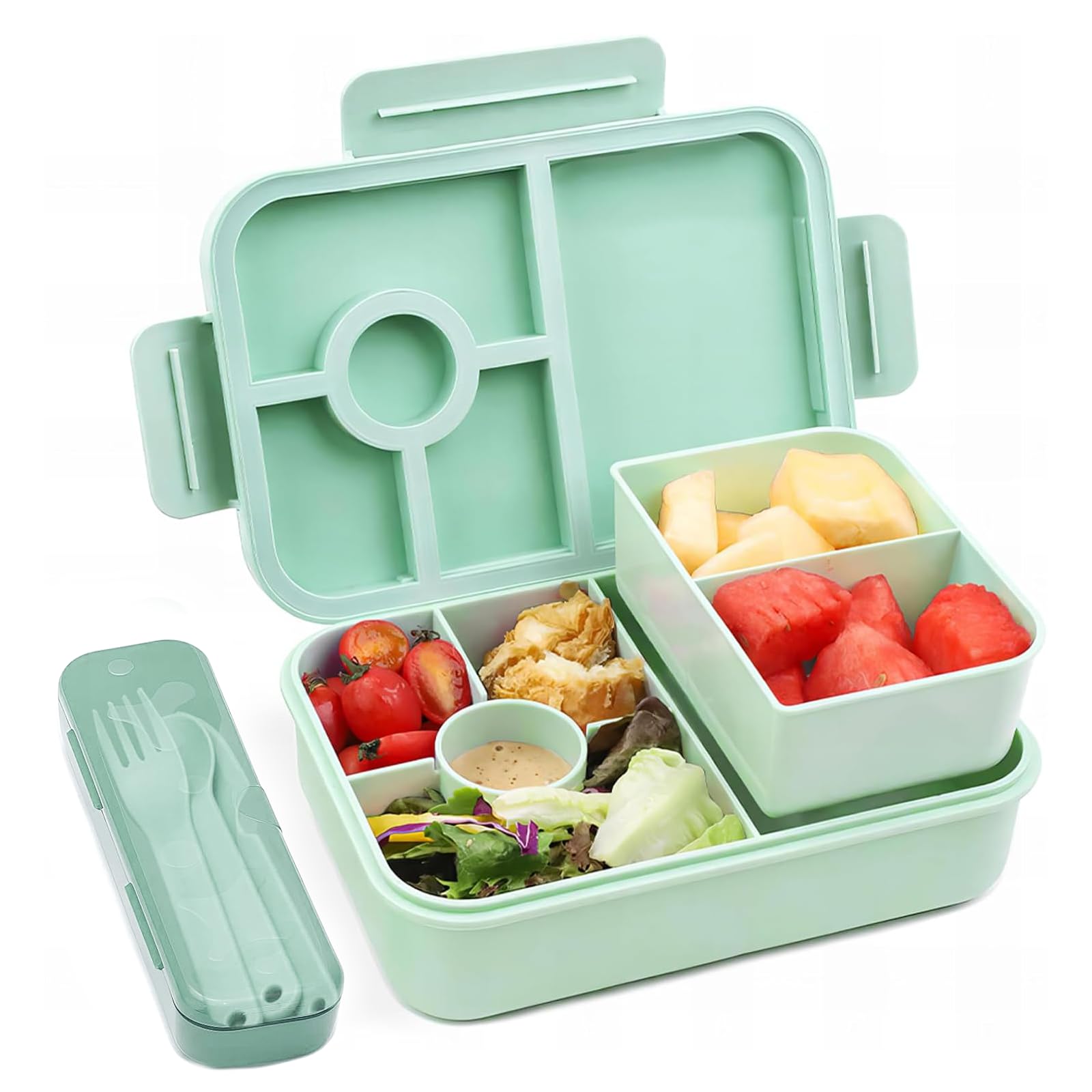 Bugucat Bento Lunch Box 1300ML,Bento Boxes with 4 Compartments Cutlery,Leak-Proof Lunchbox Snack Boxes for Kids Adult,Kids Lunch Box with Compartments for School Kindergarten Office