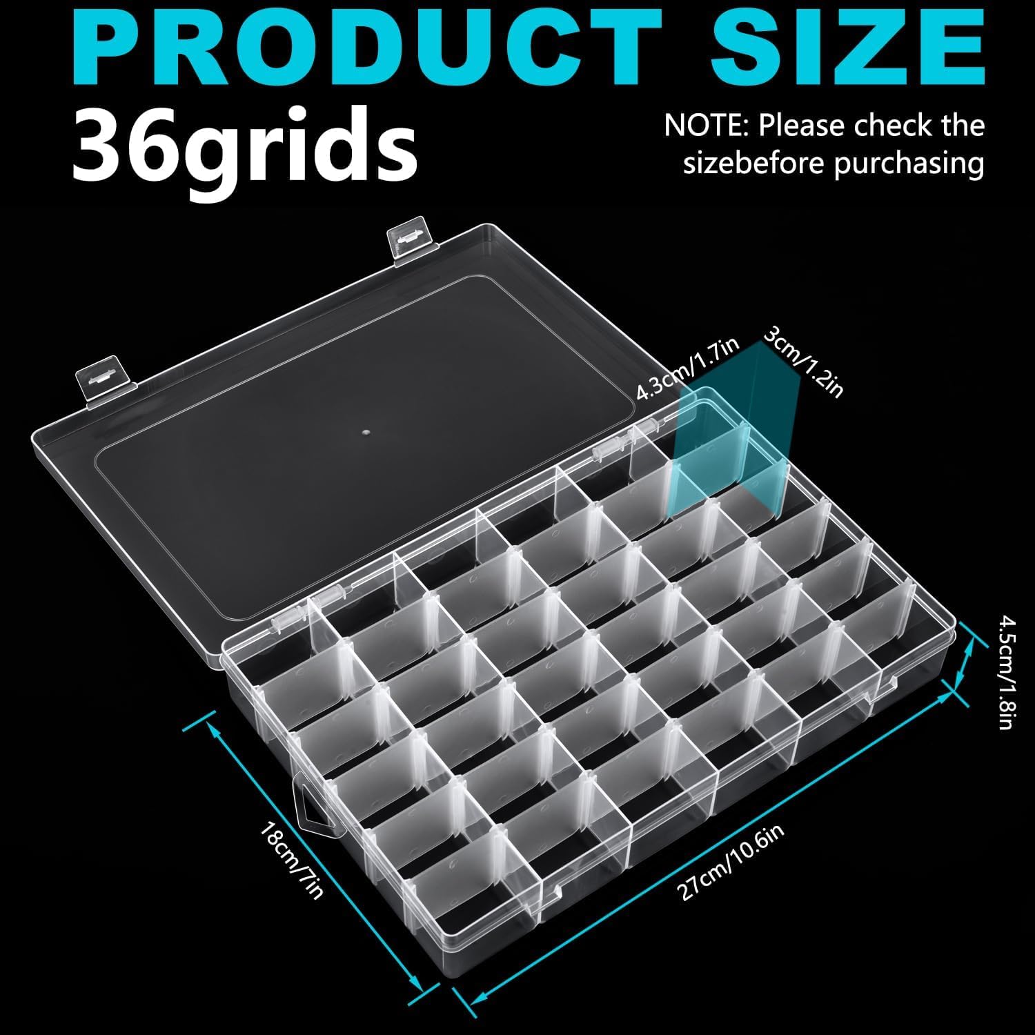 Caja de almacenamiento de plástico transparente visible, caja de almacenamiento rectangular, adecuada para cuentas, tornillos, accesorios, caja organizadora de arte, manualidades, joyas, aparejos de