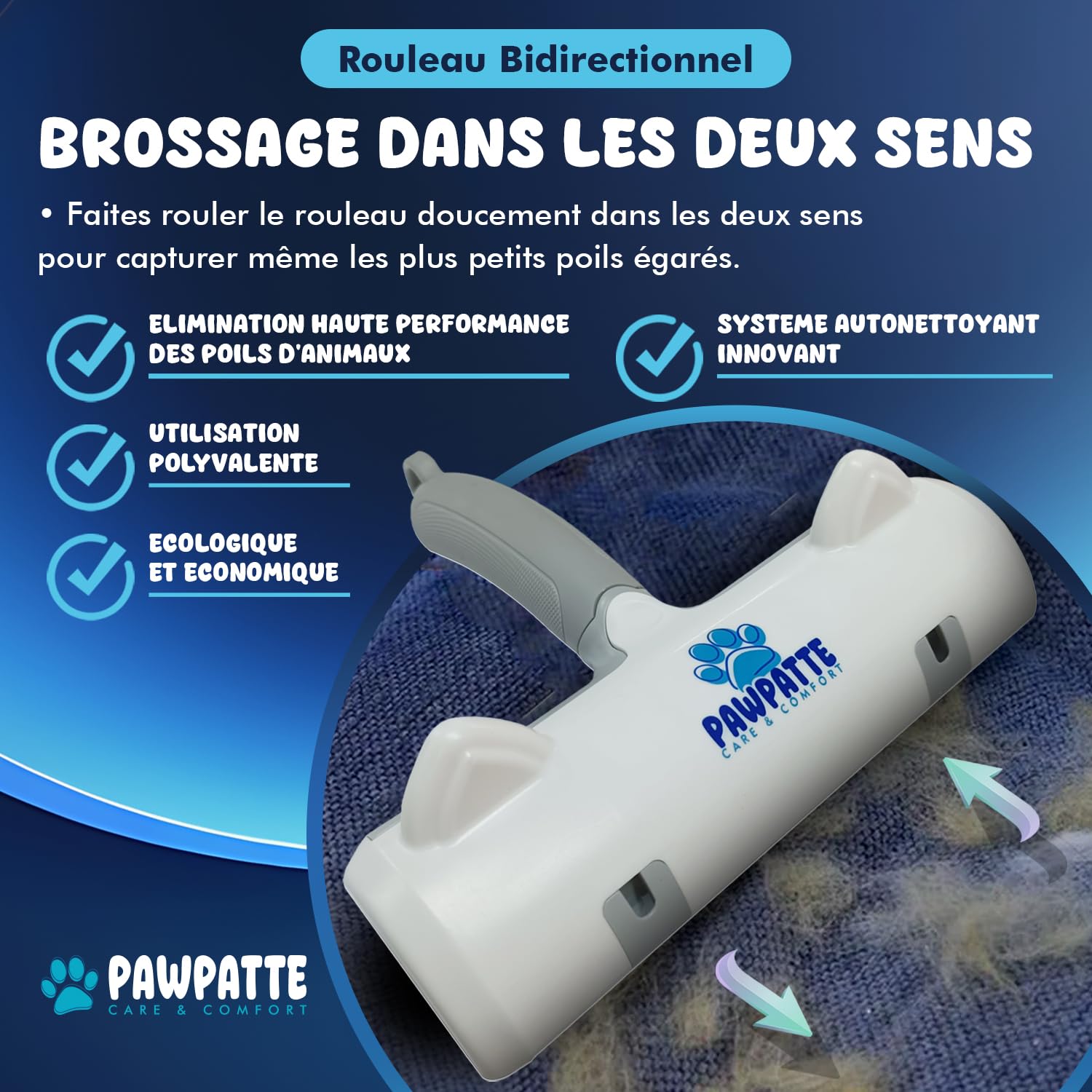 Brosse Anti Poils Animaux Chien Chat, Pawpatte Pack 2, Ramasse Cheuveux, Brosse Toilettage, Chaton, Réutilisables pour Canapé, Lit, Tapis, Voiture, Poils Morts, Arbre à chat