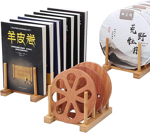 Miniatura 4 de Juego de 4 escurridor de madera de bambú para platos y escurridor, soporte de almacenamiento para guardar platos, tazones, libros