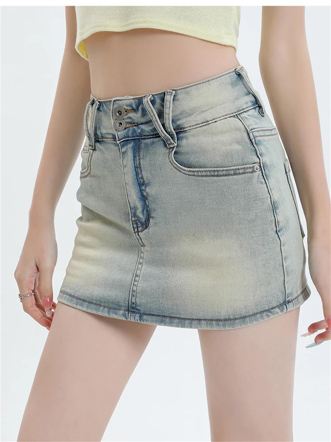 Gonna da donna in denim a trapezio vintage mini gonna in jeans tinta unita