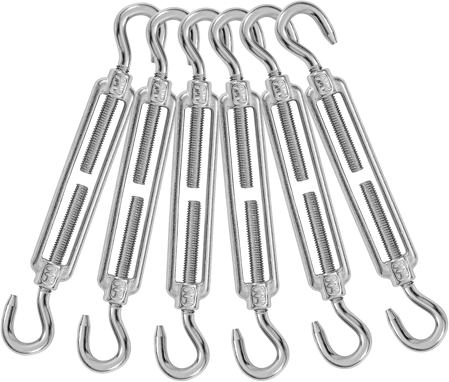 6PCS M6 Hook & Hook Turnbuckle 304 Stainless Steel Turnbuckle Wire Rope Tension Heavy Duty Turnbuckles for Cable Railing Wire Rope Hardware Kit (M6, Hook & Hook)