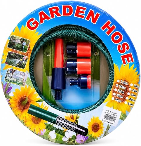 1PCS 15m Garden Hose Set with Spray Nozzle and Tap Connectors for Watering & Cleaning