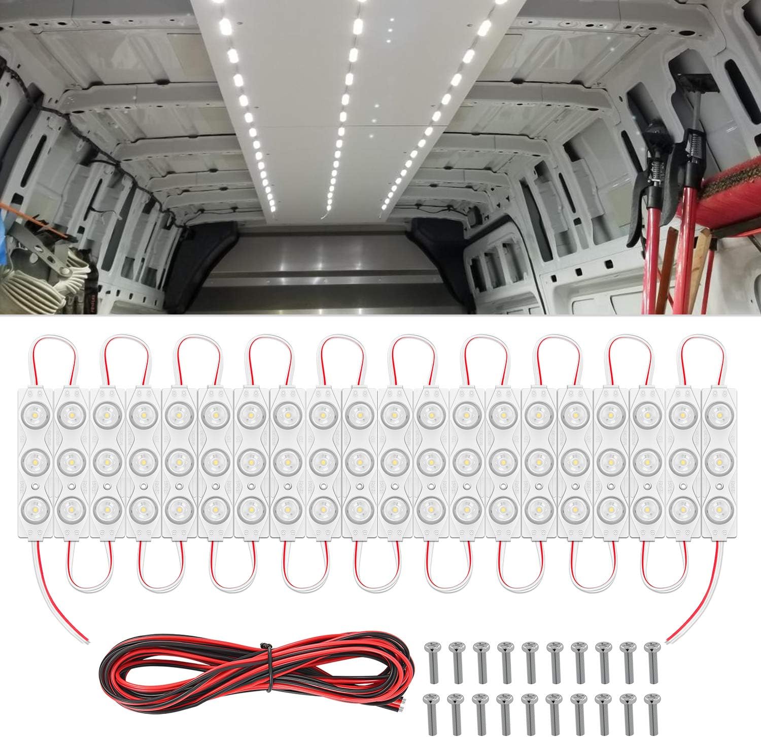 Nilight 60Leds Van Interior Light Kits 12V White Led Ceiling Lighting Kits For Truck Van Rv Boats Caravans Trailers Lorries Transit (20 Modules, White), 2 Years Warranty (Tl-39)