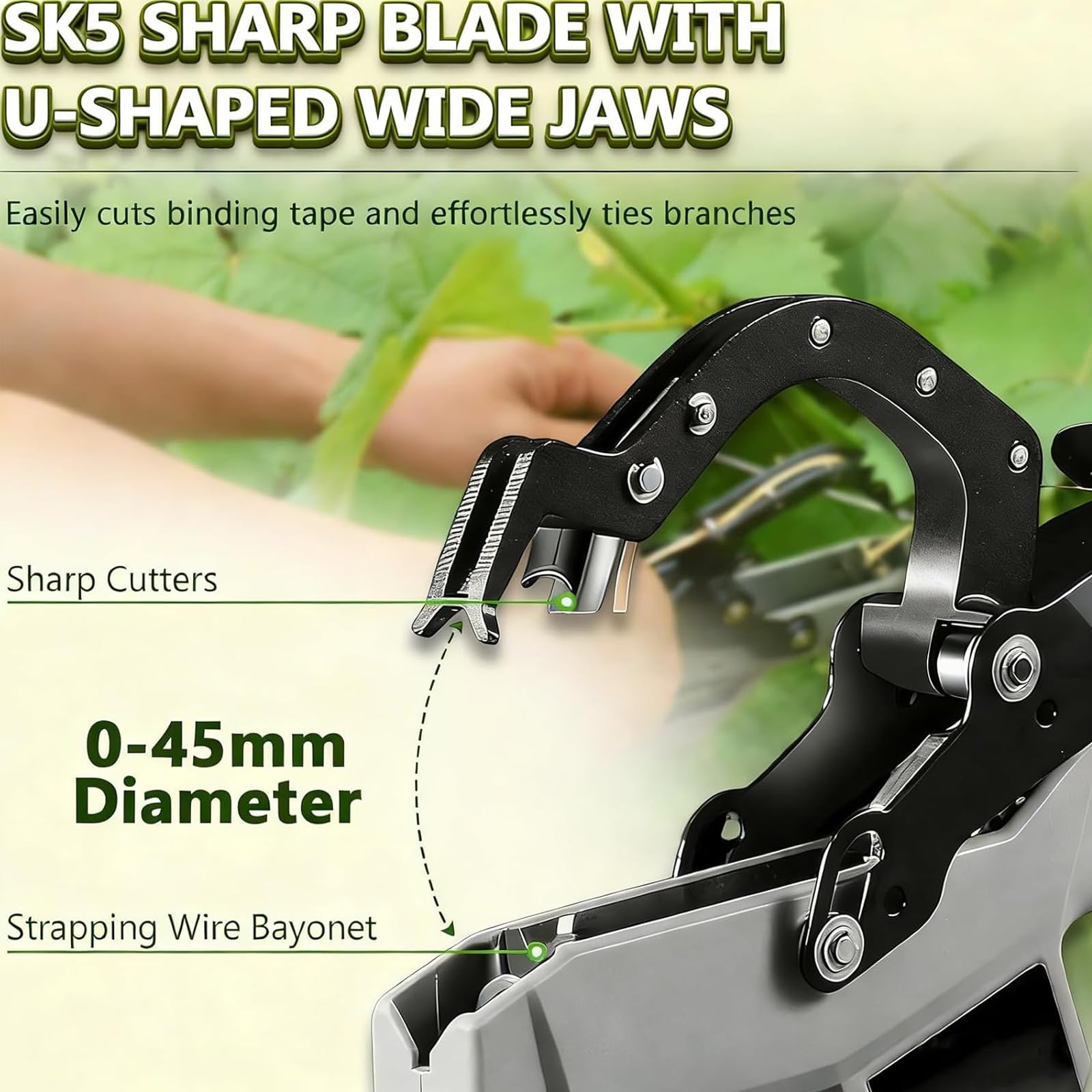 Herramienta inalámbrica para atar plantas con rollo de hilo de encuadernación y herramienta de bobinado automático de 45 mm de diámetro, capacidad de 6000 lazos para uvas, tomates, verduras y vinos