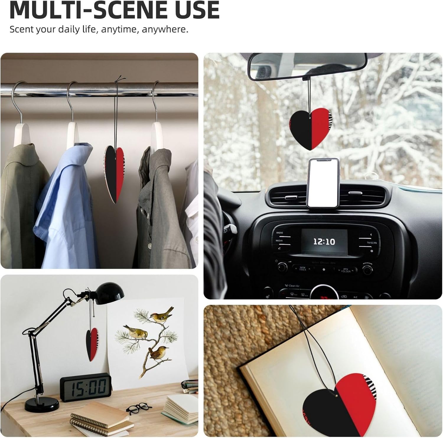 Car Air Freshener 100 PCS Red Leopard Zebra Hanging Car Air Fresheners Auto Interior Decor Card Freshener Strong Scented Card Lavender Cars Scents for Office Bedroom Close Drawer Heart Shape