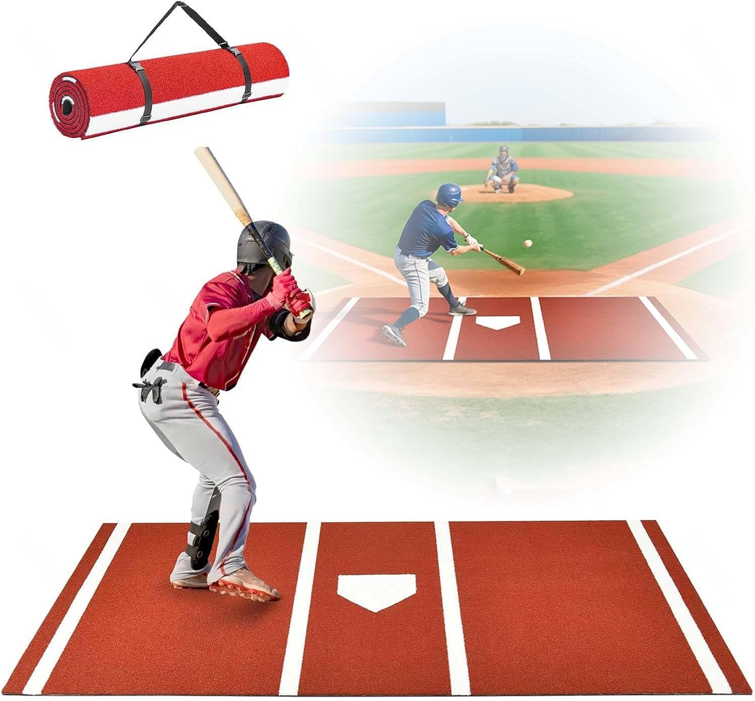 Softball Hitting Mat, with Home Plate Batters Box Turf Mat, Hitting Matt Baseball, with Non-Slip Rubber Backing for Batting Stance Practice