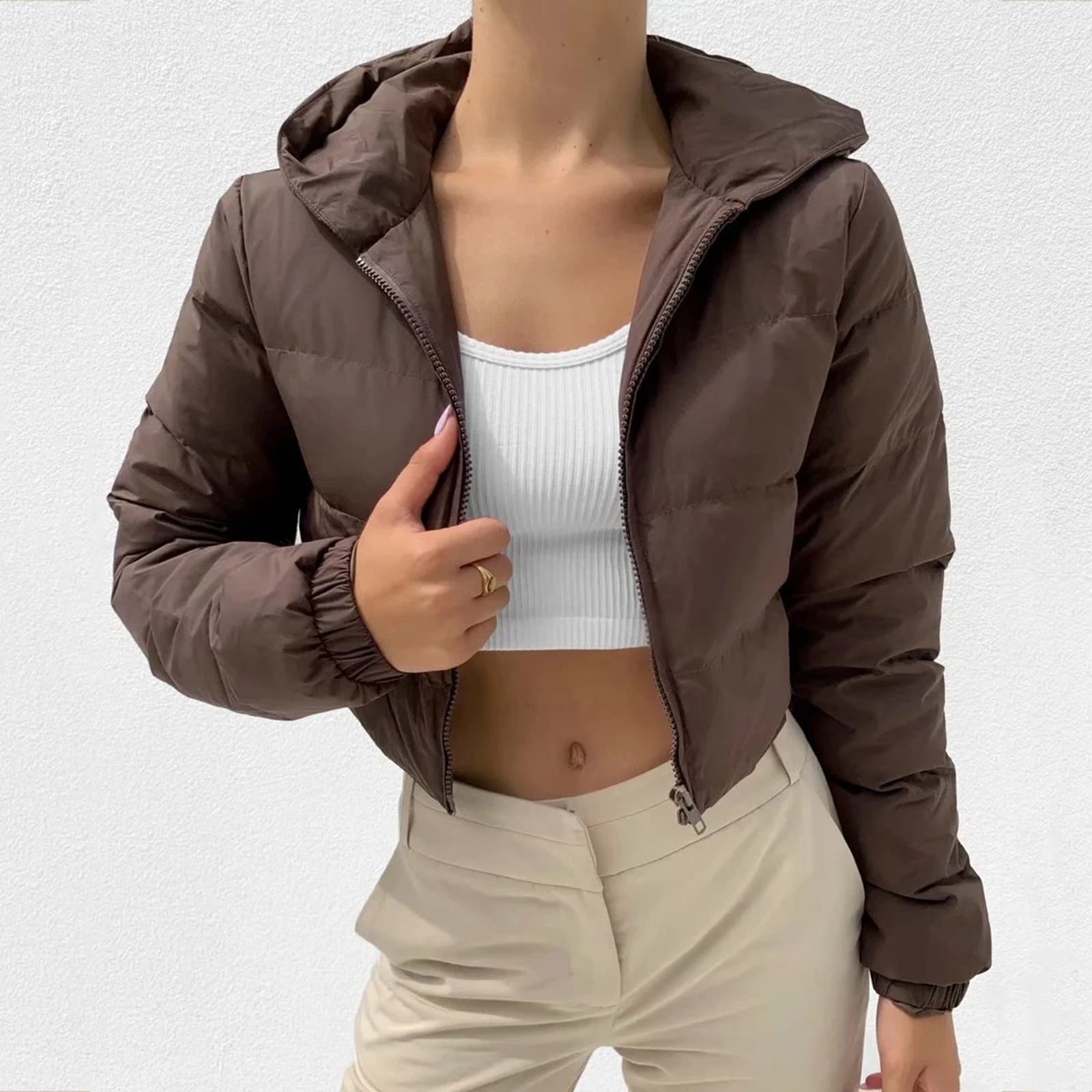 Chaqueta Mujer Invierno Abrigos De Cazadora Forro Polar，Abrigo térmico femenino chaqueta corta con capucha cremallera frontal y diseño de manga larga
