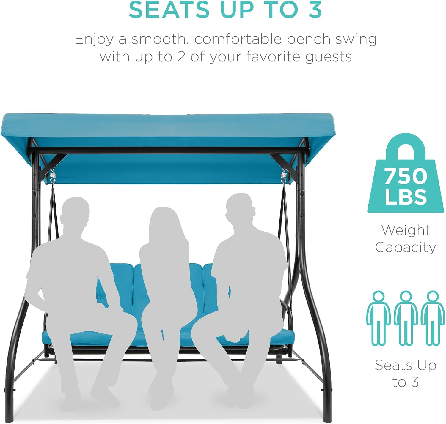 Best Choice Products 3-Seat Outdoor Large Converting Canopy Swing Glider, Patio Hammock Lounge Chair for Porch, Backyard w/Flatbed, Adjustable Shade, Removable Cushions - Sky Blue