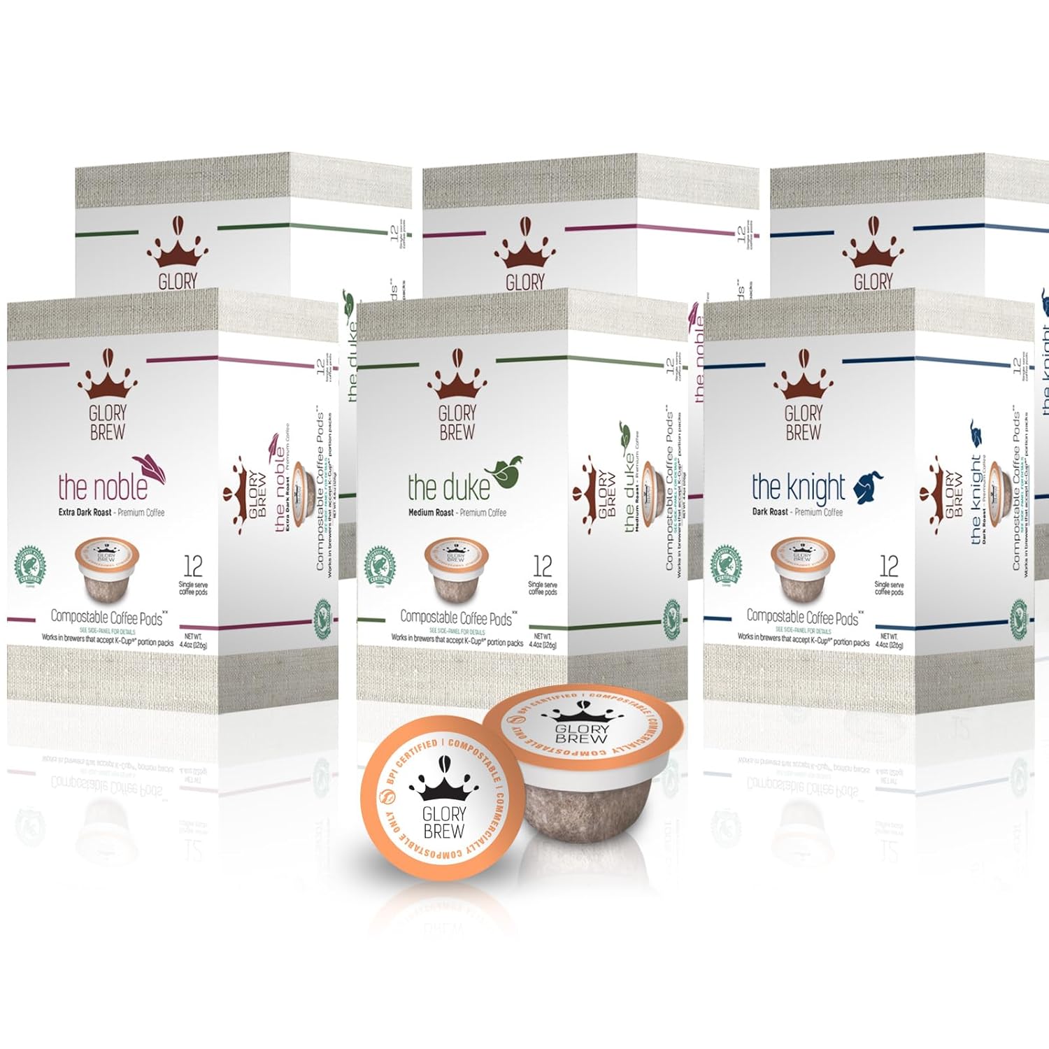 GLORYBREW 72 Compostable Keurig Coffee Pods I Premium Compatible K Cups Variety Pack I Medium & Dark Roast I Biodegradable I Rainforest Alliance Certified