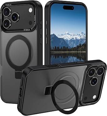for iPhone 17 Pro Max Case 2025,with Magnetic Invisible Stand [Compatible with MagSafe] Shockproof Slim Translucent Anti-Slip Military Drop Protection Cover,Black