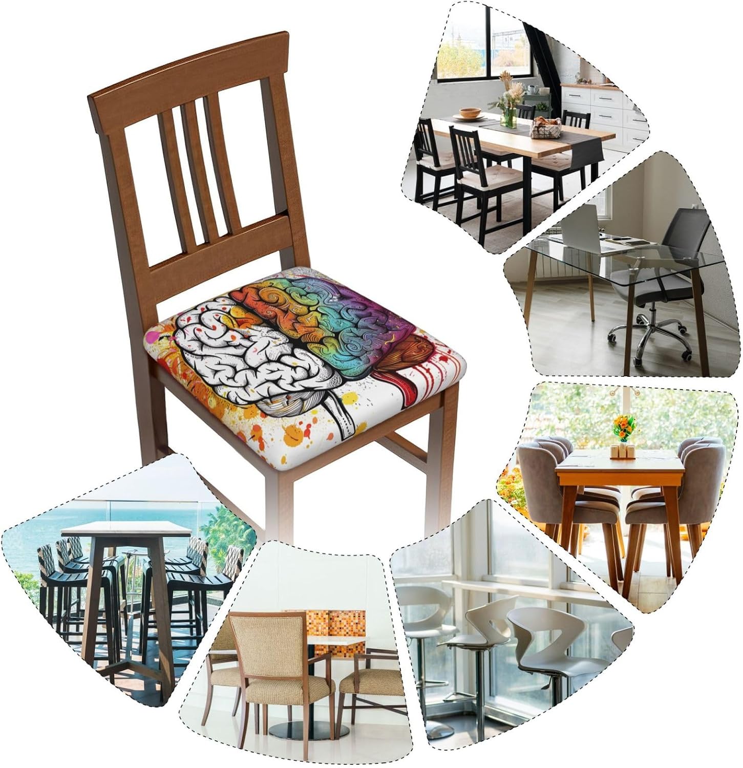 Left and Right Brain Advantage Print Square Cushion Covers 6 Pcs Set Elastic Non-Slip Seat Cushion Slipcovers Pet Furniture Protectors for Chair, Sofa