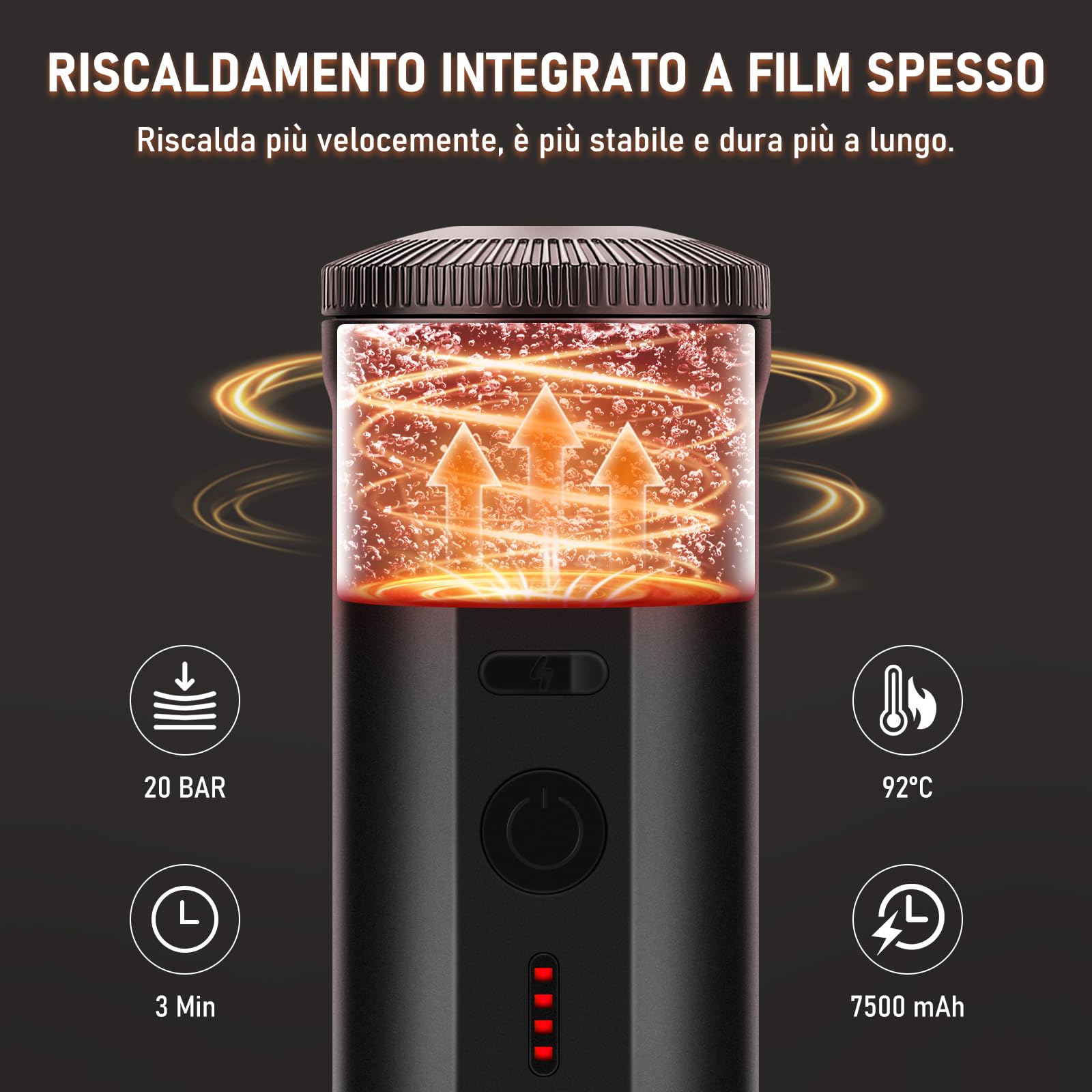 ICARE Macchina Caffe Portatile, 2 in 1 per Capsule NS e Caffè Macinato, Autoriscaldante, USB-C, Indicatore Batteria, Caffettiera Portatile da Viaggio, Campeggio, Escursionismo, Camper (Nero)