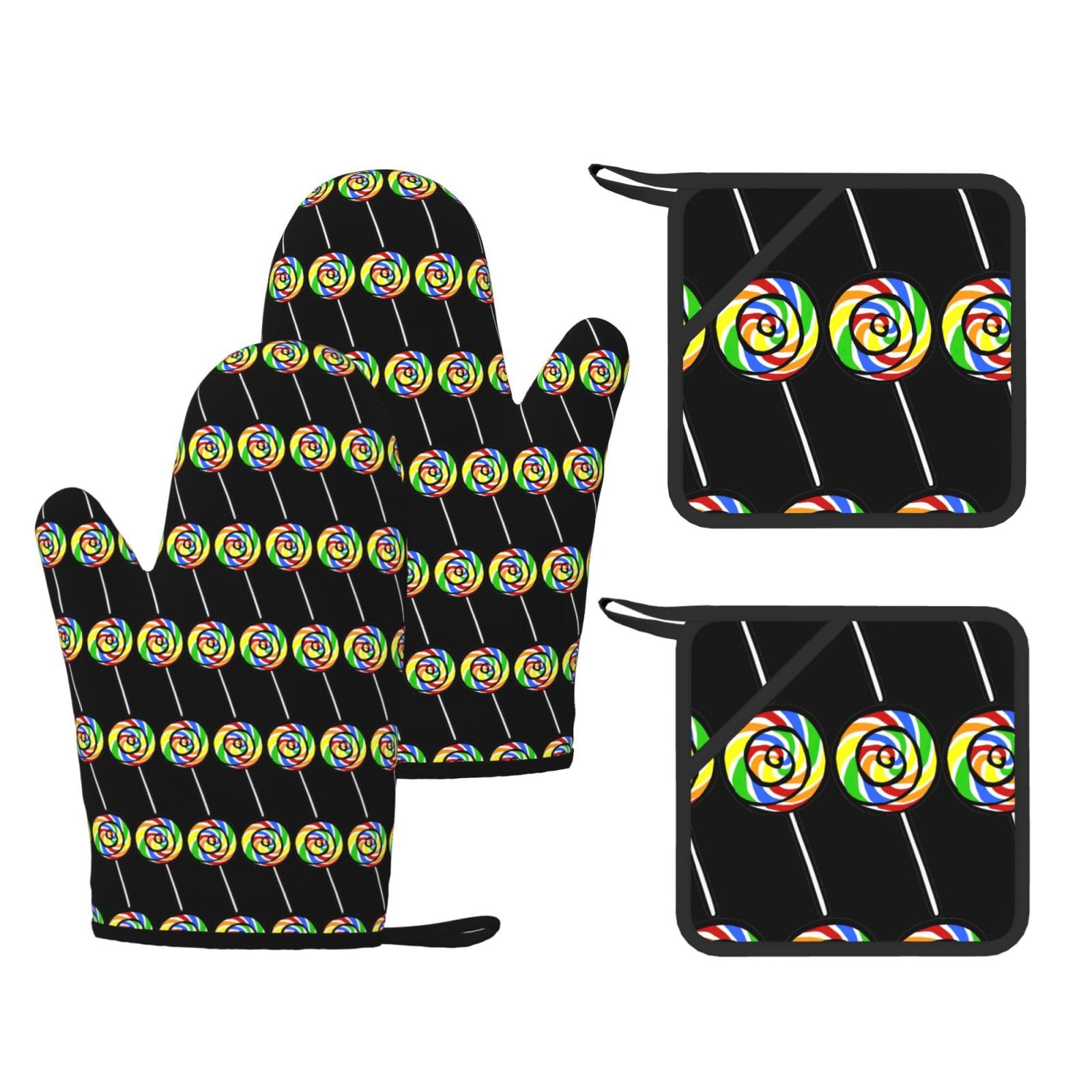 lollipop. Fashion Printed Kitchen Kit with Heat Resistant Oven Mitts & Non-Slip Hot Pads for Baking