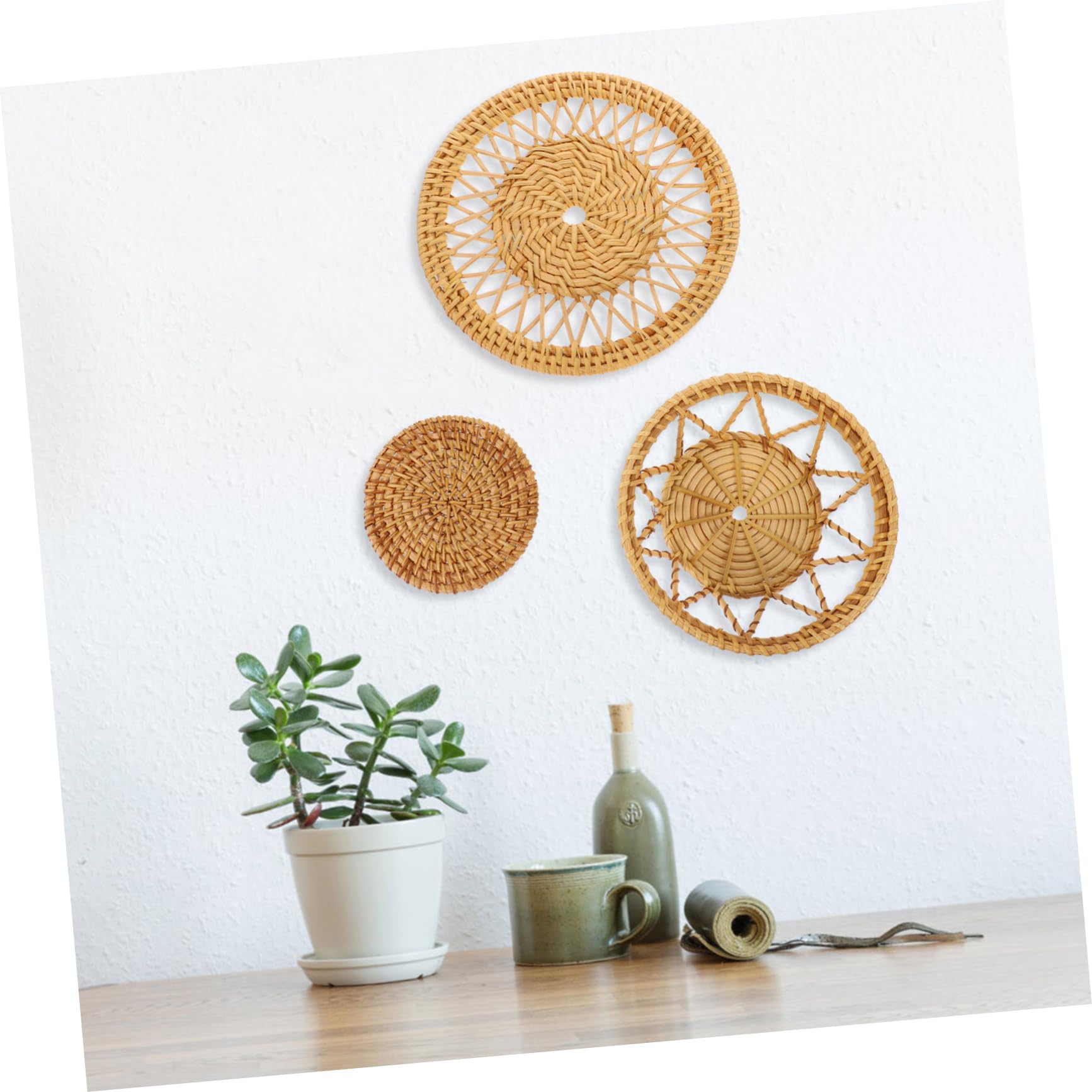 3 Piezas de decoración de cumpleaños for niña, decoración de otoño, Cesta Colgante de Pared, Cesta Plana, Cuenco Tejido, decoración de Pared Colgante,Decoraciones de ratán