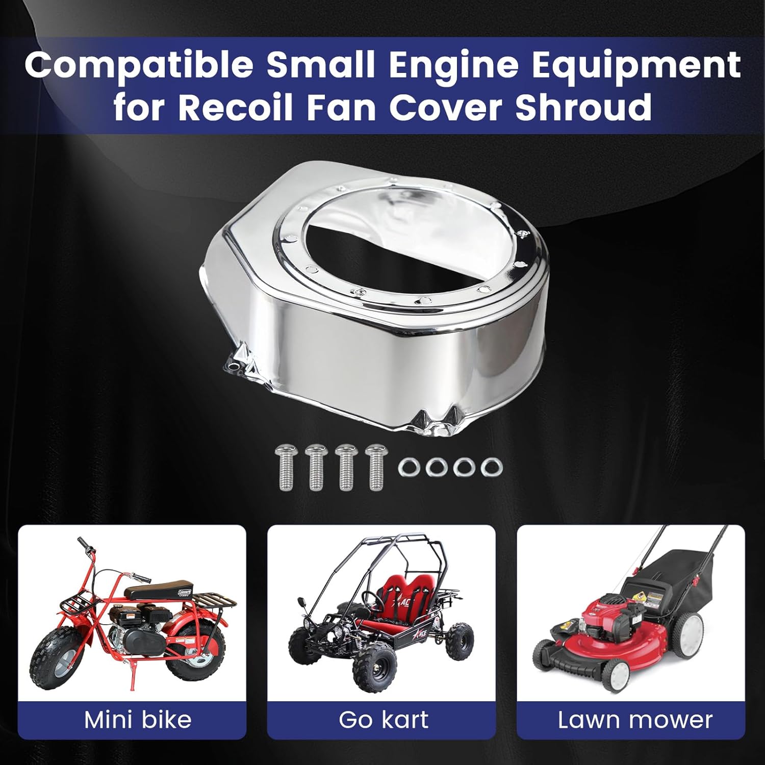 Mirror-Silver Recoil Fan Cover Shroud fit for Predator 212cc Hemi/Non-Hemi for Honda GX160/GX200 for Hisun 196cc Engines for Coleman B200R CT200U BT200X KT196 Go Kart Mini Bike