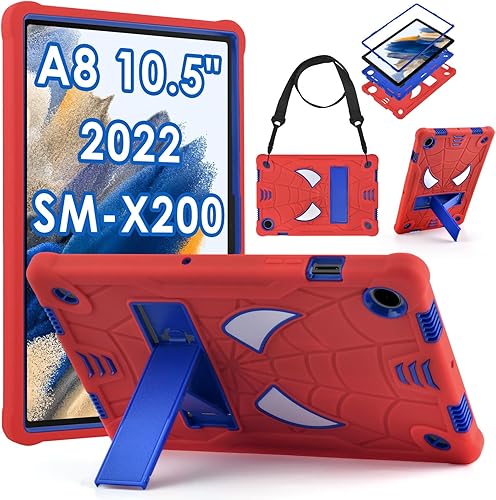 DETUOSI Funda infantil para Samsung Galaxy Tab A8 de 10.5 pulgadas 2022 (SM-X200X205X207) con correa para el hombro, 3 capas híbridas resistentes a