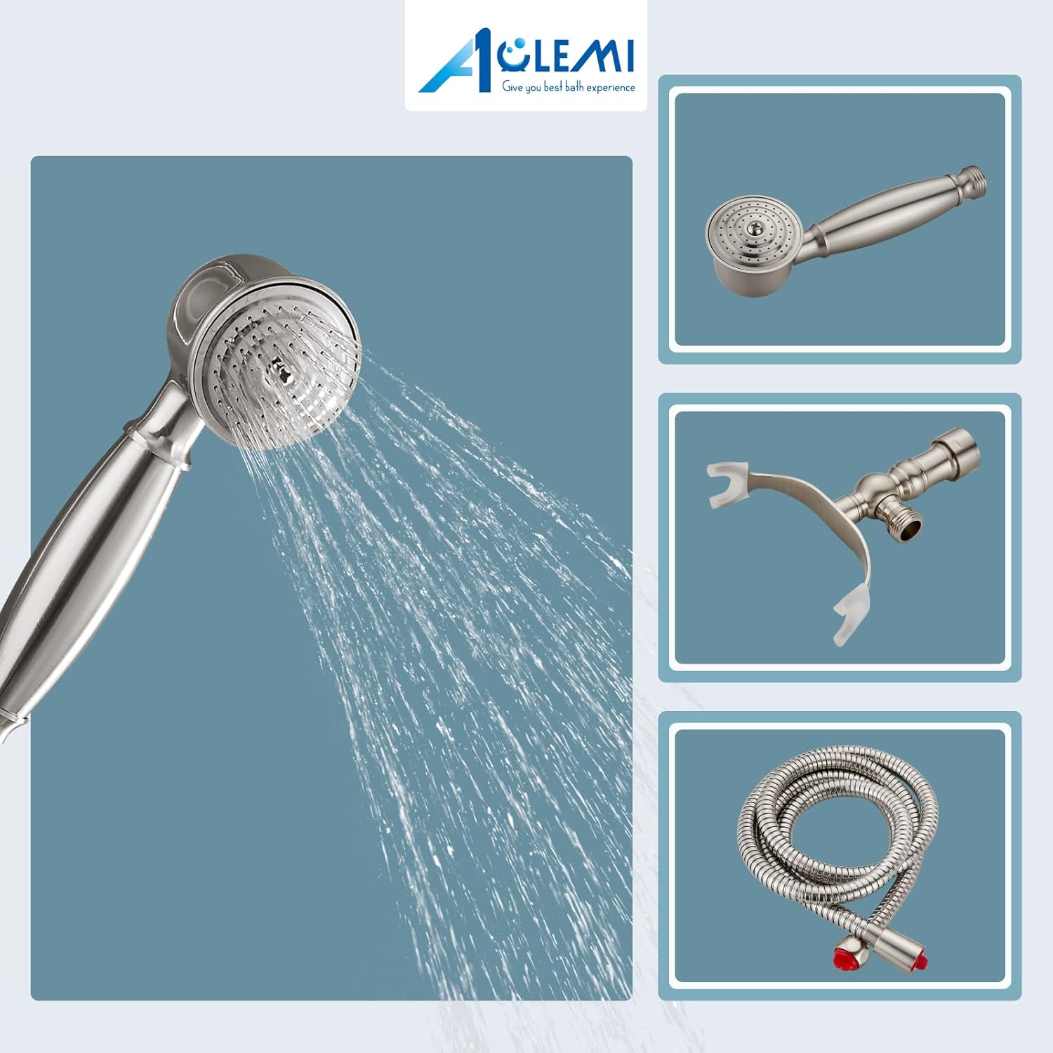 Outdoor Shower Fixture SUS304 Shower Faucet Combo Set Matching Wall Mount Brushed Nickel Bathtub Faucet with Hand Shower Sprayer